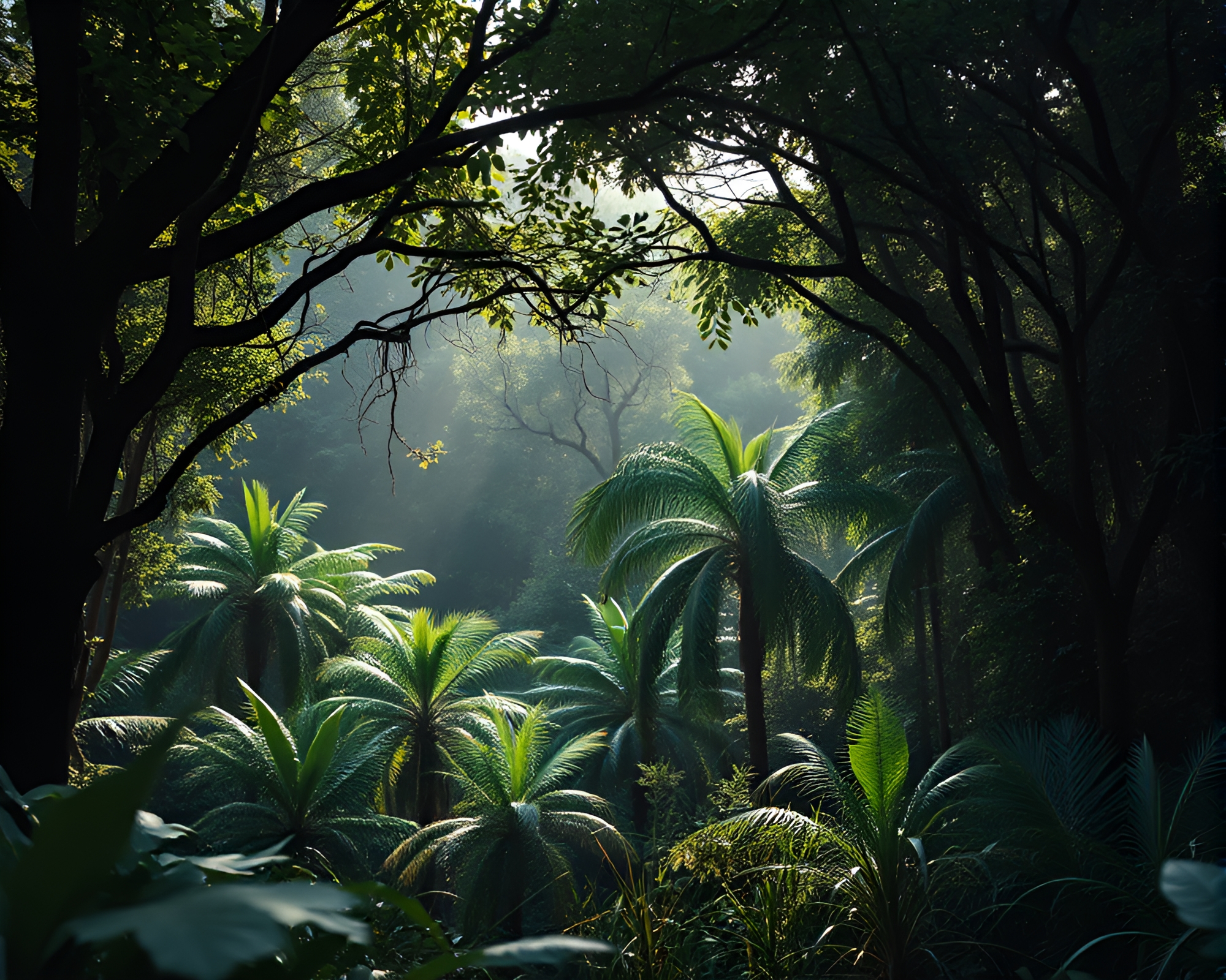 Engraved Jungle Canopy Geyser Field Composition – free AI stock image