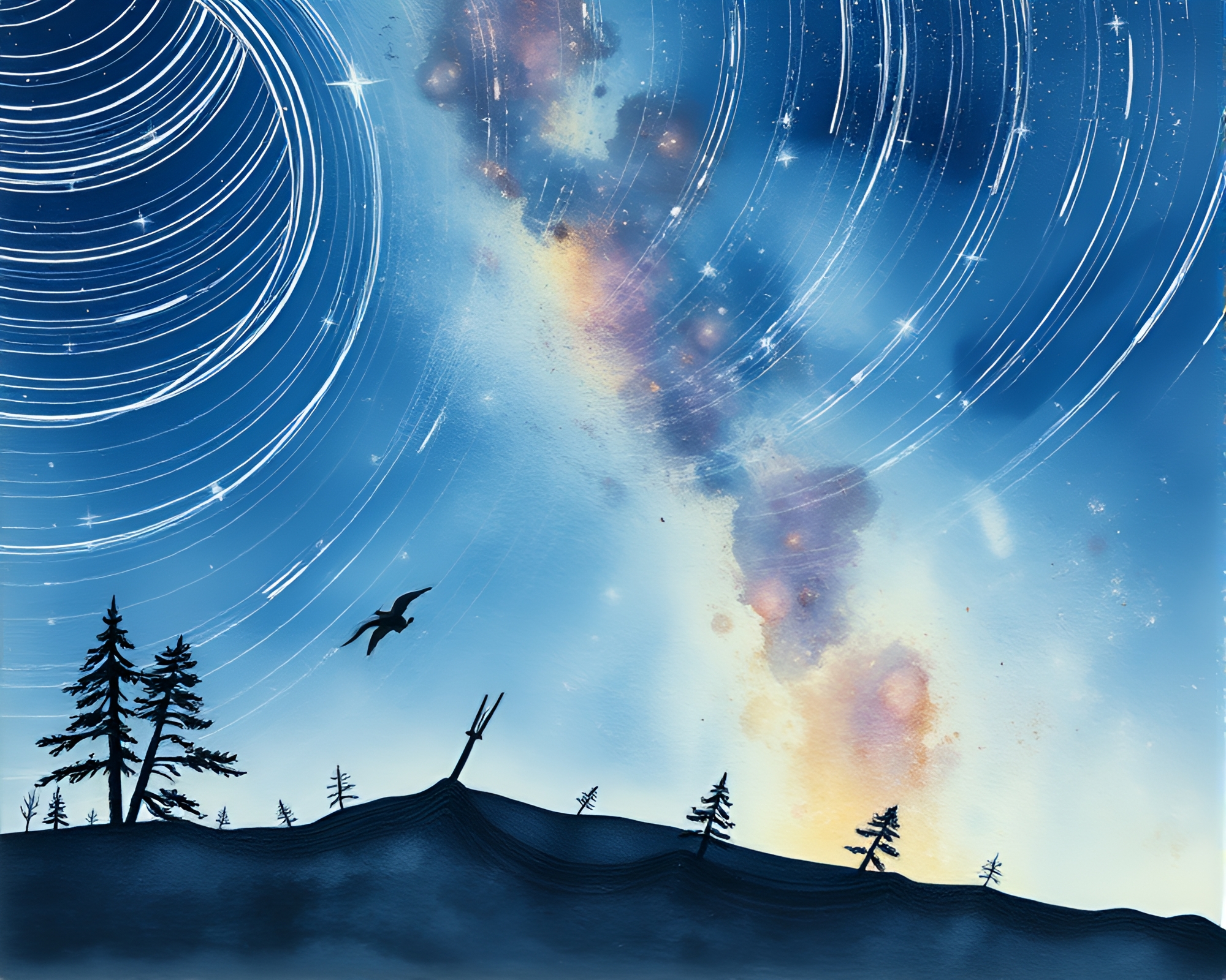 Celestial Timekeeping in Crystal Clear Star Trails – free AI stock image