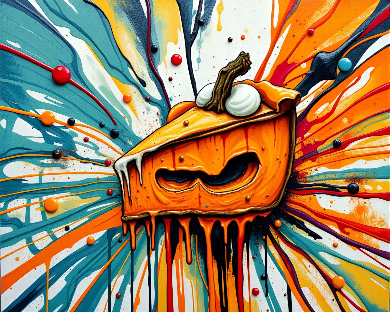 Colorful vortex with dripped paint pumpkin pie shapes