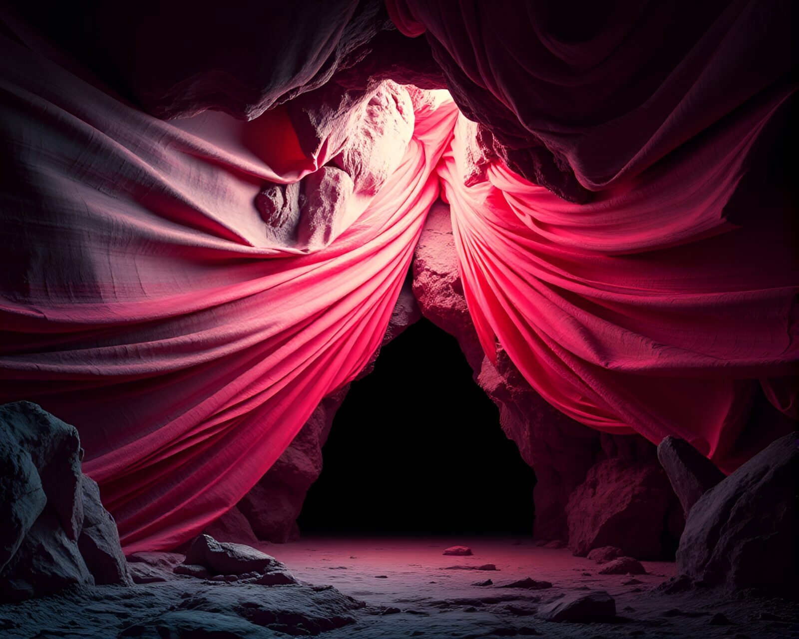 Vivid pop art cave entrance with fabric folds