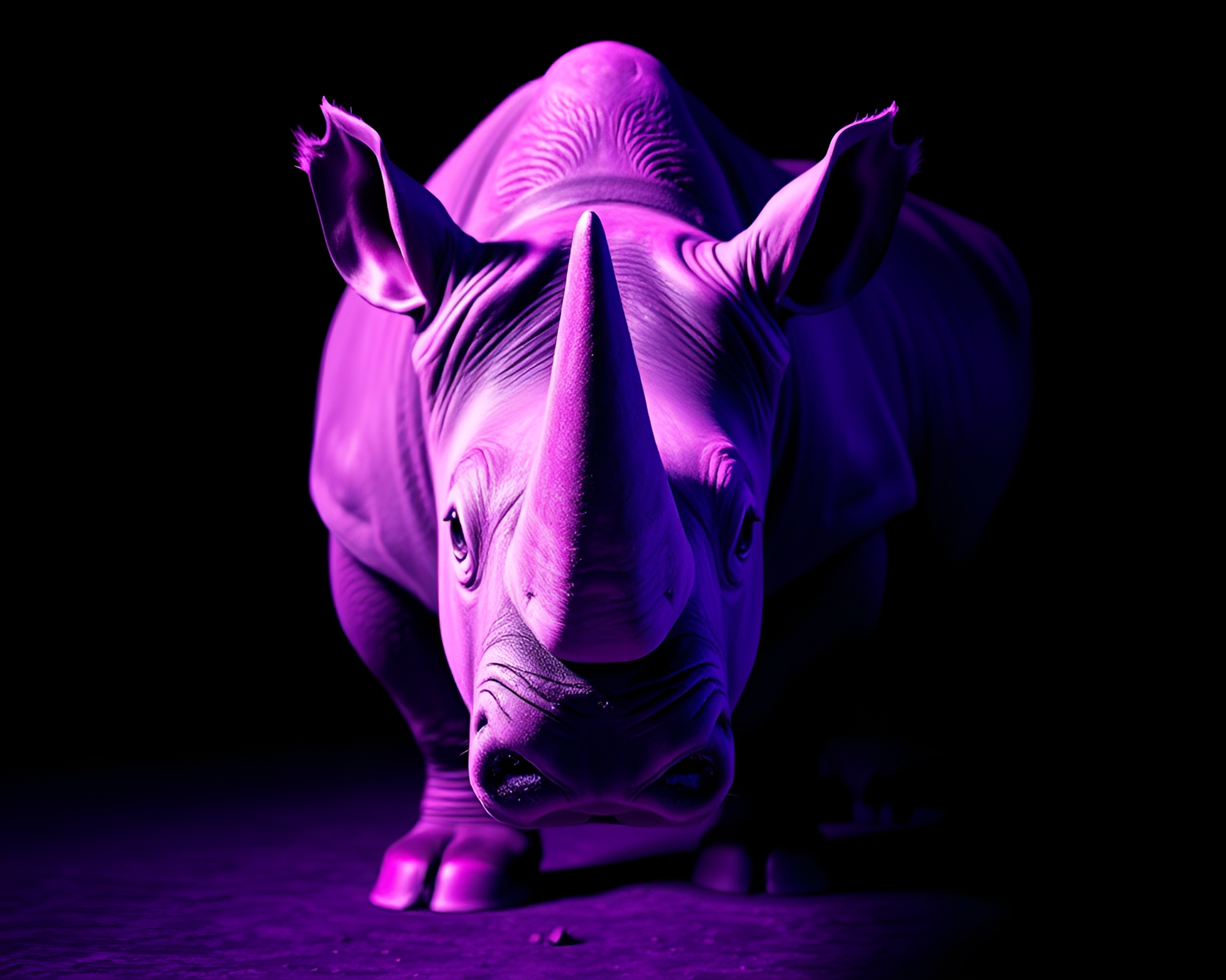 Surreal Ultraviolet Rhino in Color Splash Forest – free AI stock image