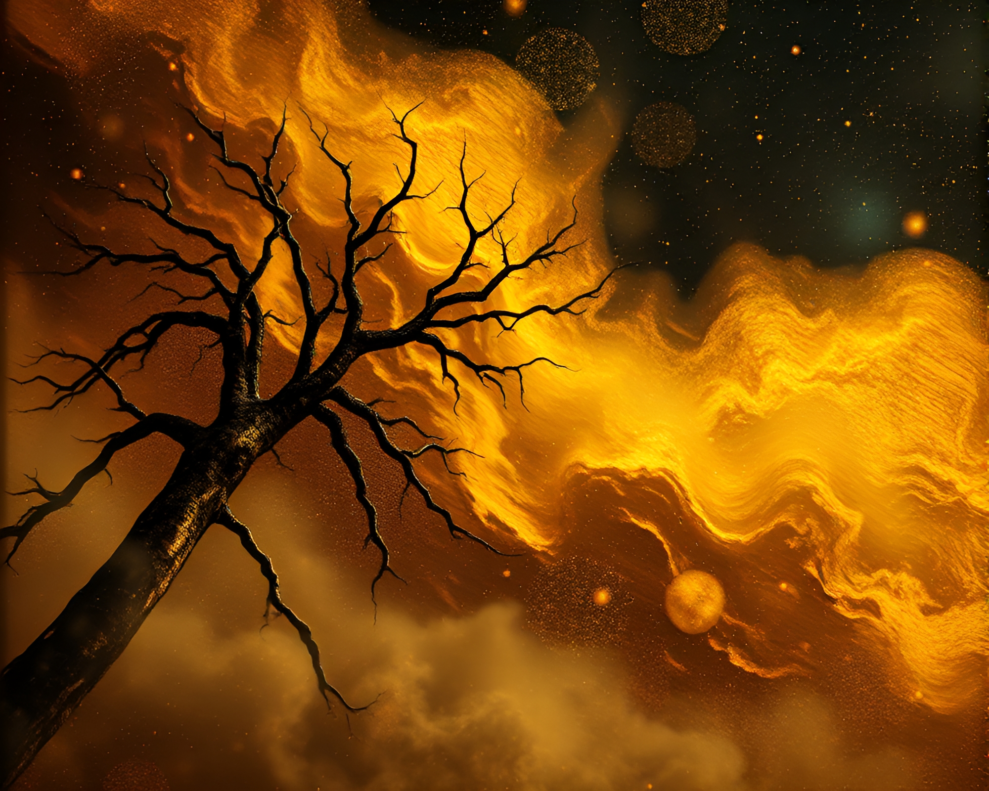 Cosmic Horror in Golden Savannah: Eerie Ambient Scene – free AI stock image