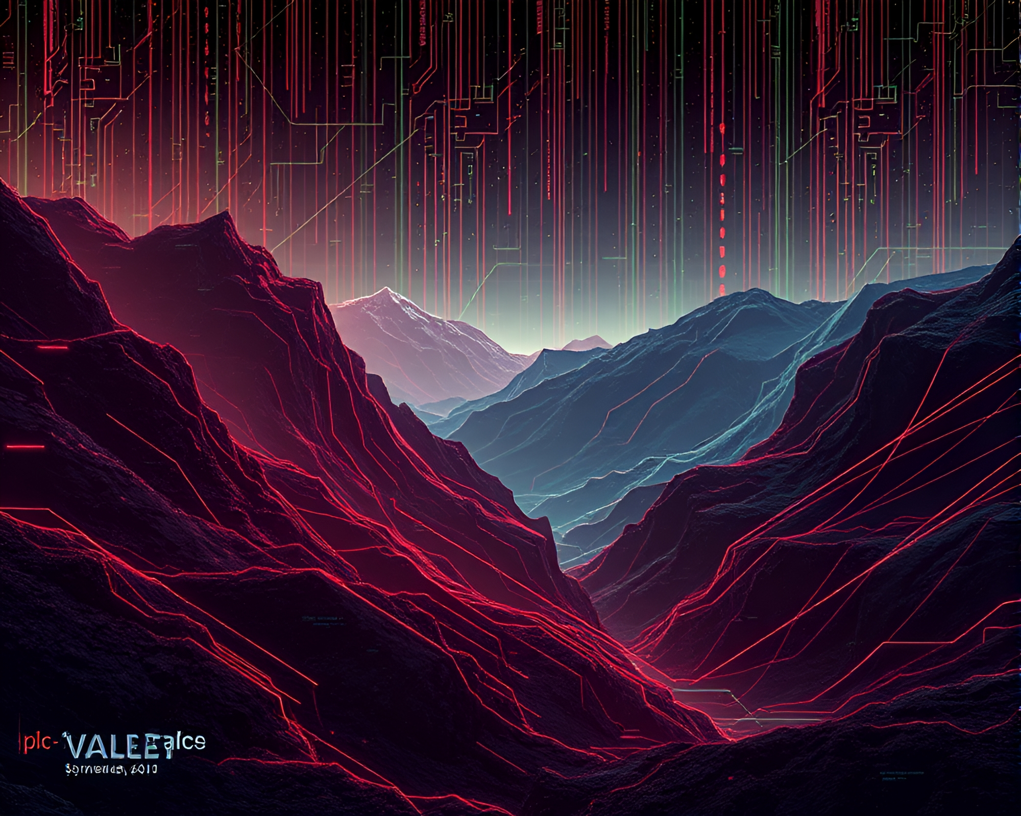 Cybernetic Valley: Scan Line Symphony – free AI stock image