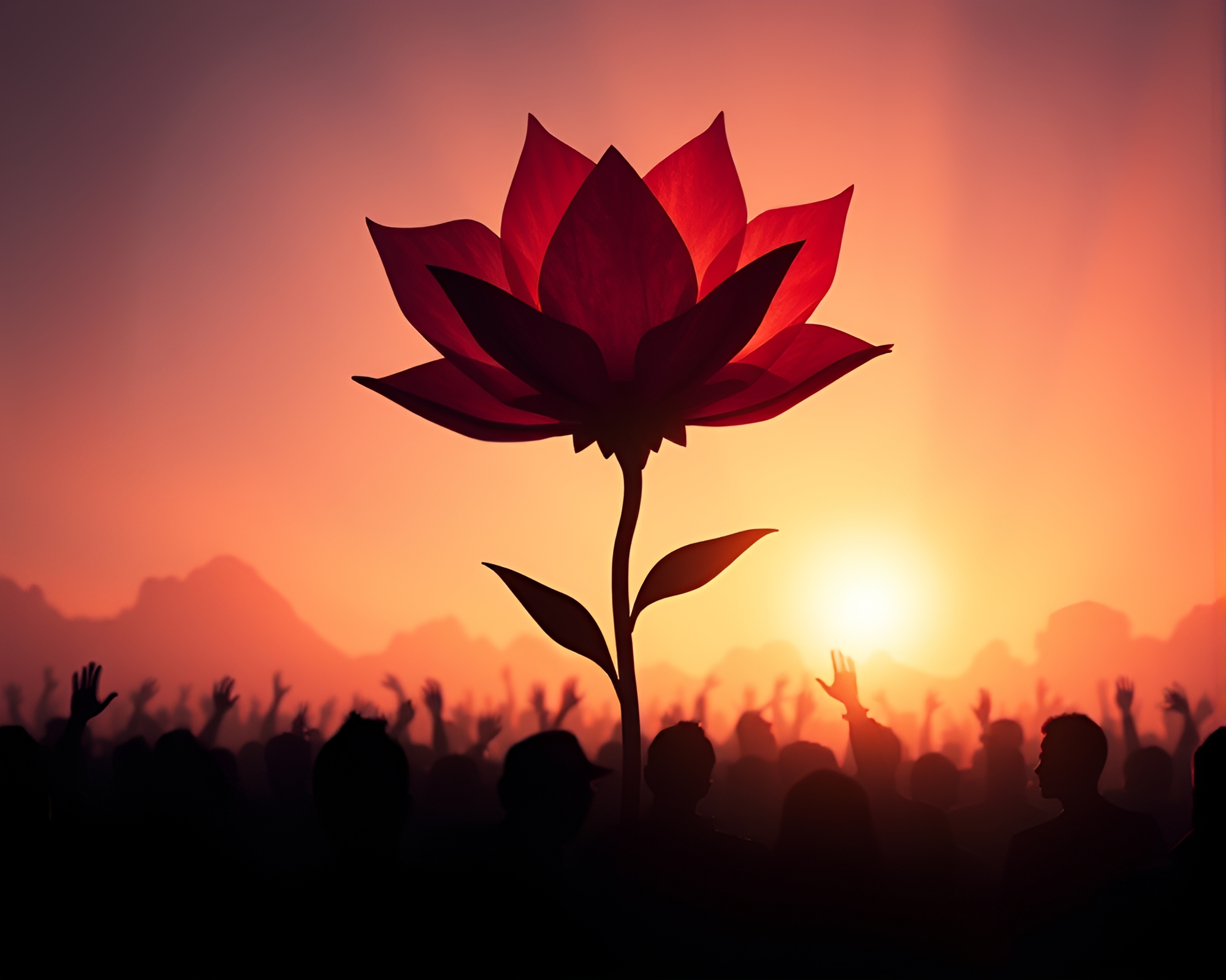 Fantasy Origami Flower Silhouette Crowd Illustration – free AI stock image