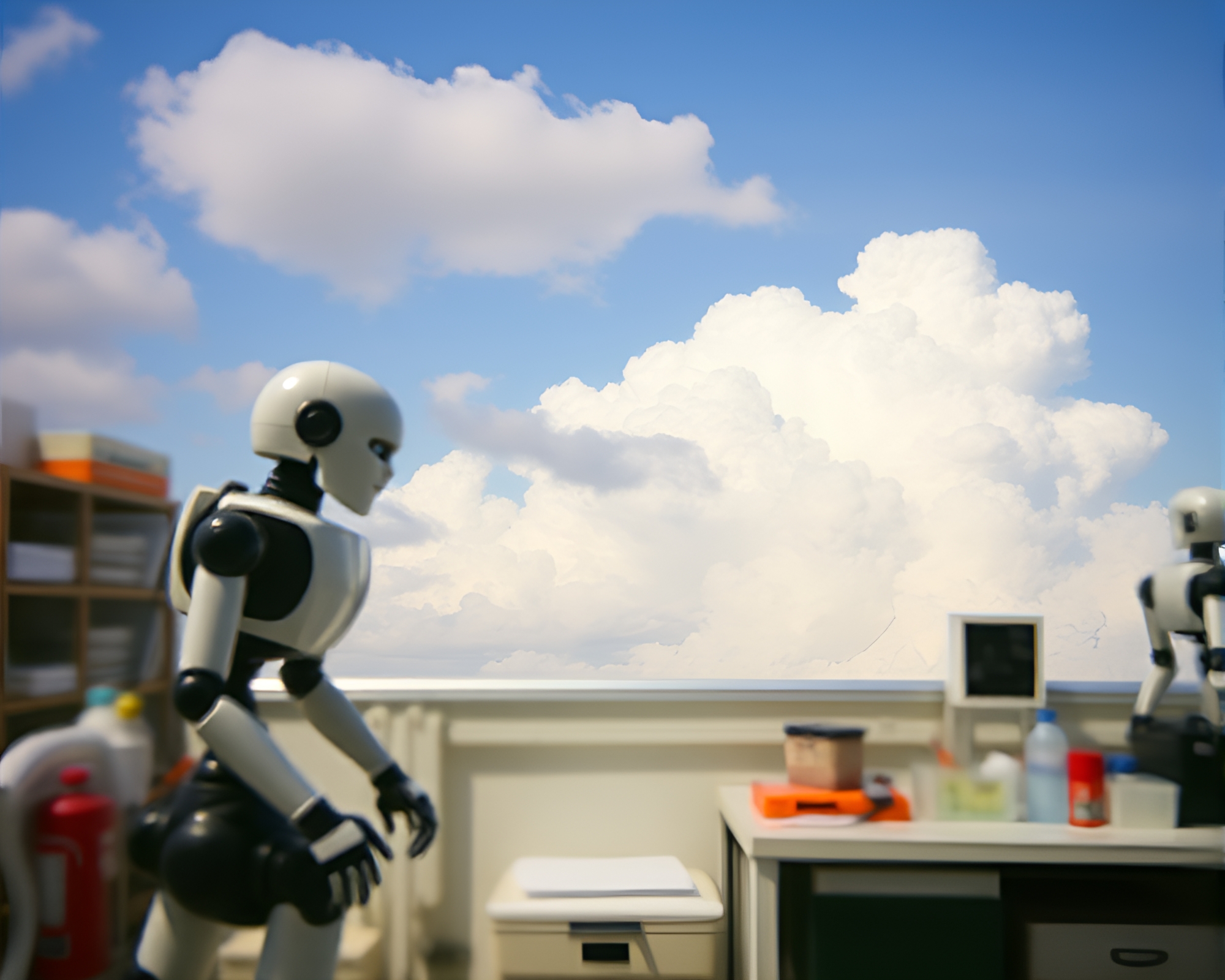 Futuristic Robotics Lab Skyward: Cloud Formations VHS Distortion – free AI stock image