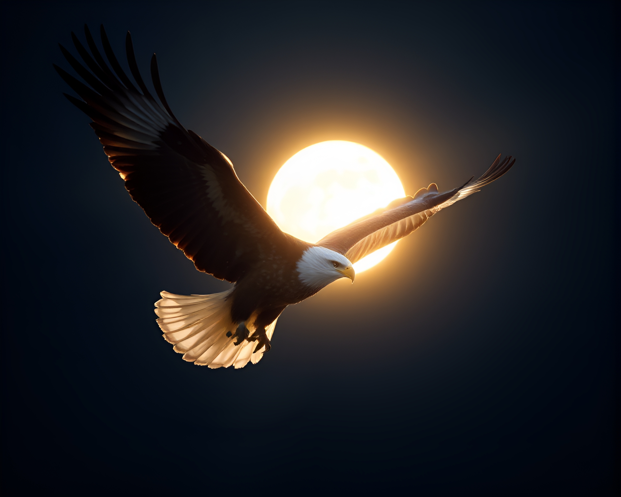 Eagle Feather Dusting in Moonlit Hologram – free AI stock image