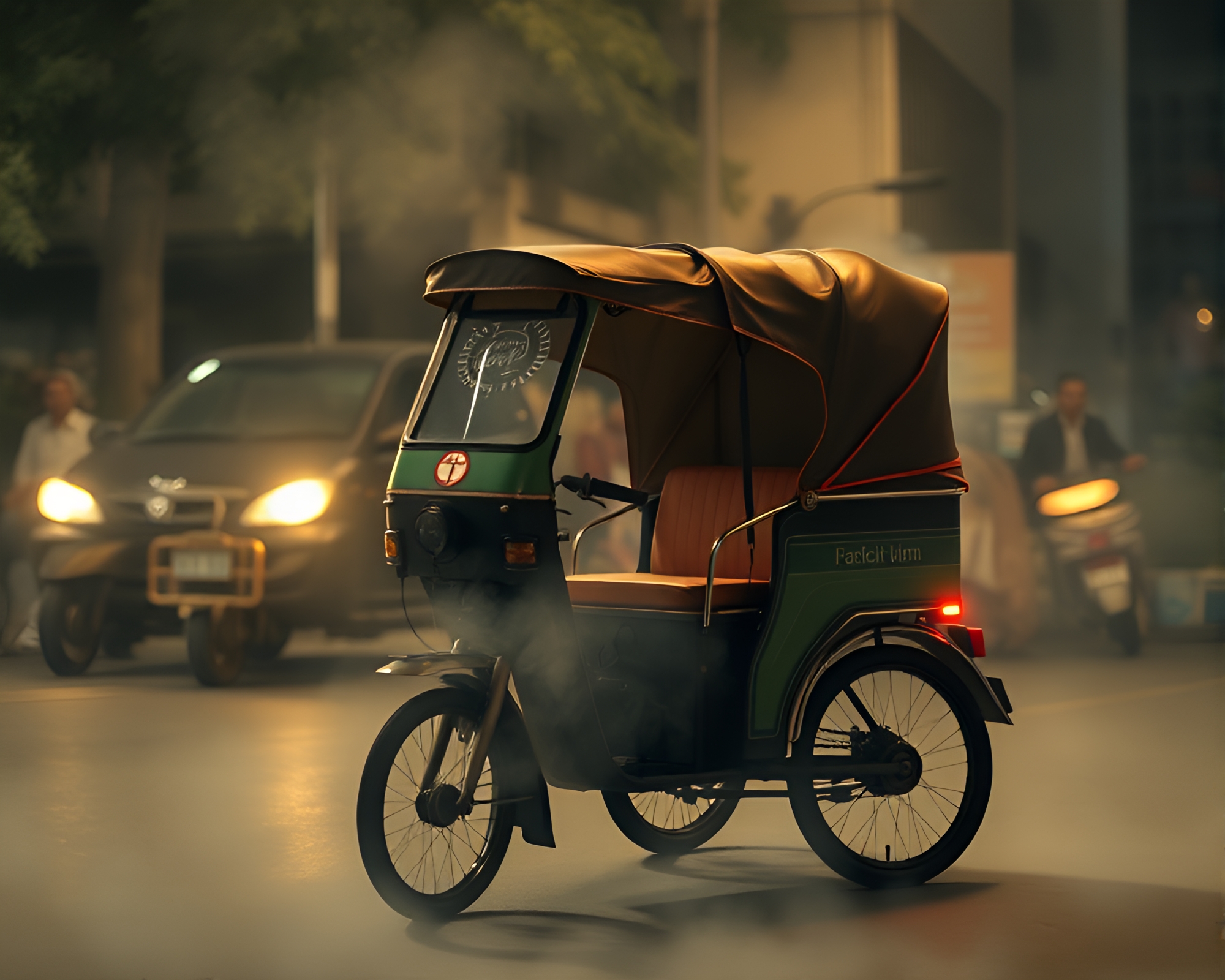 Fluid Simulation Rickshaw in Smoky Haze – free AI stock image