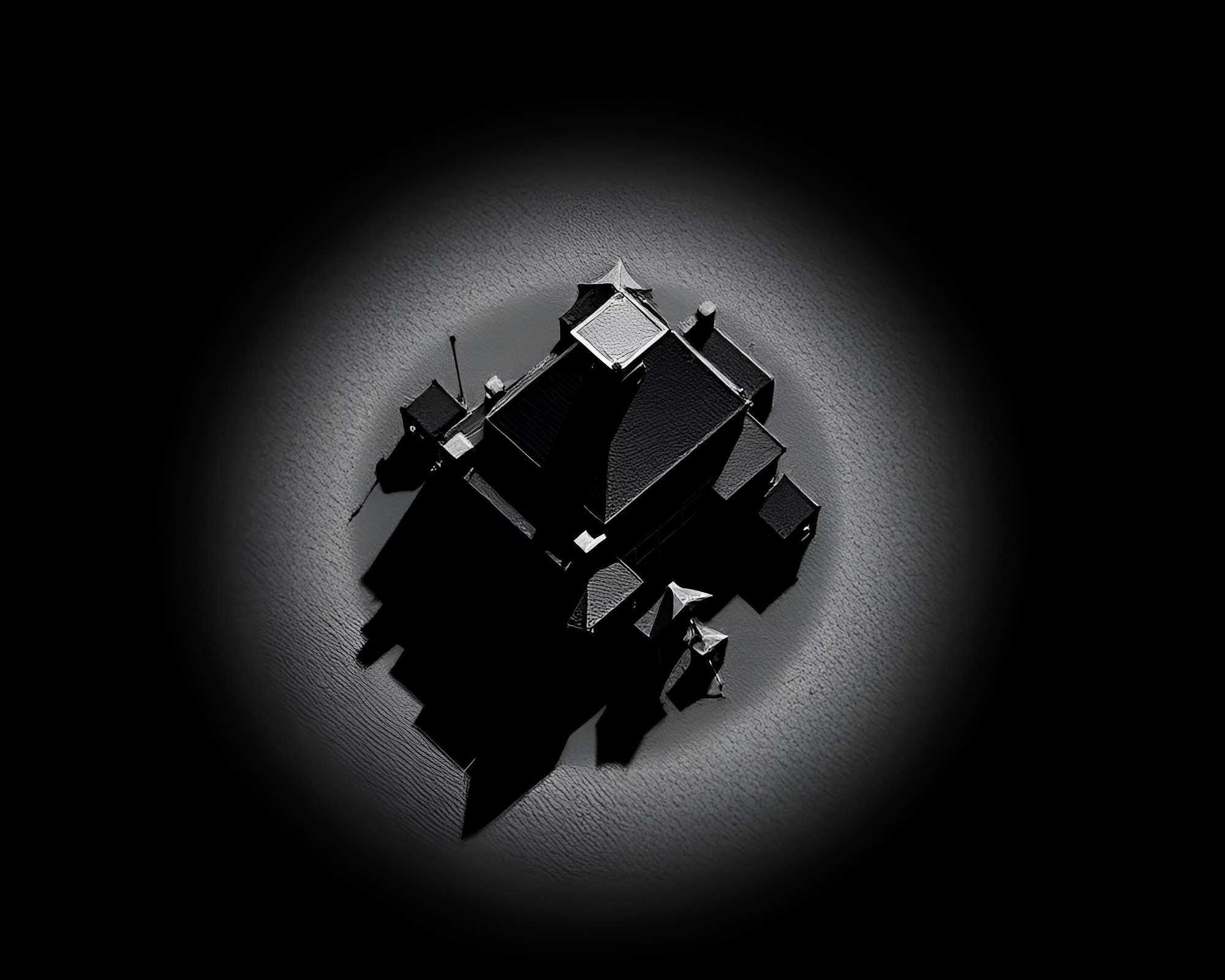 Dwarf Village in the Eclipse Shadow from Above – free AI stock image