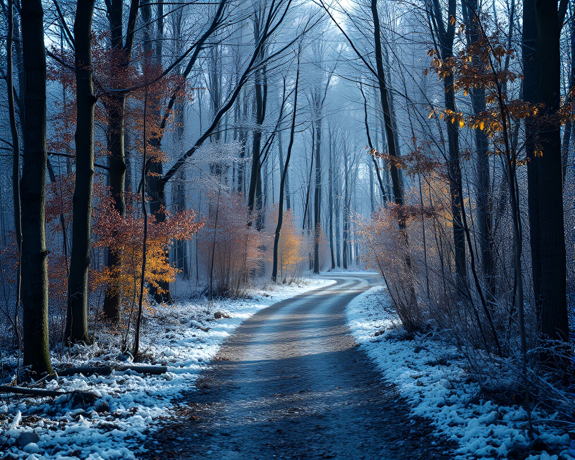 Autumn Forest Scene: Ice Blue Crystals – free AI stock image