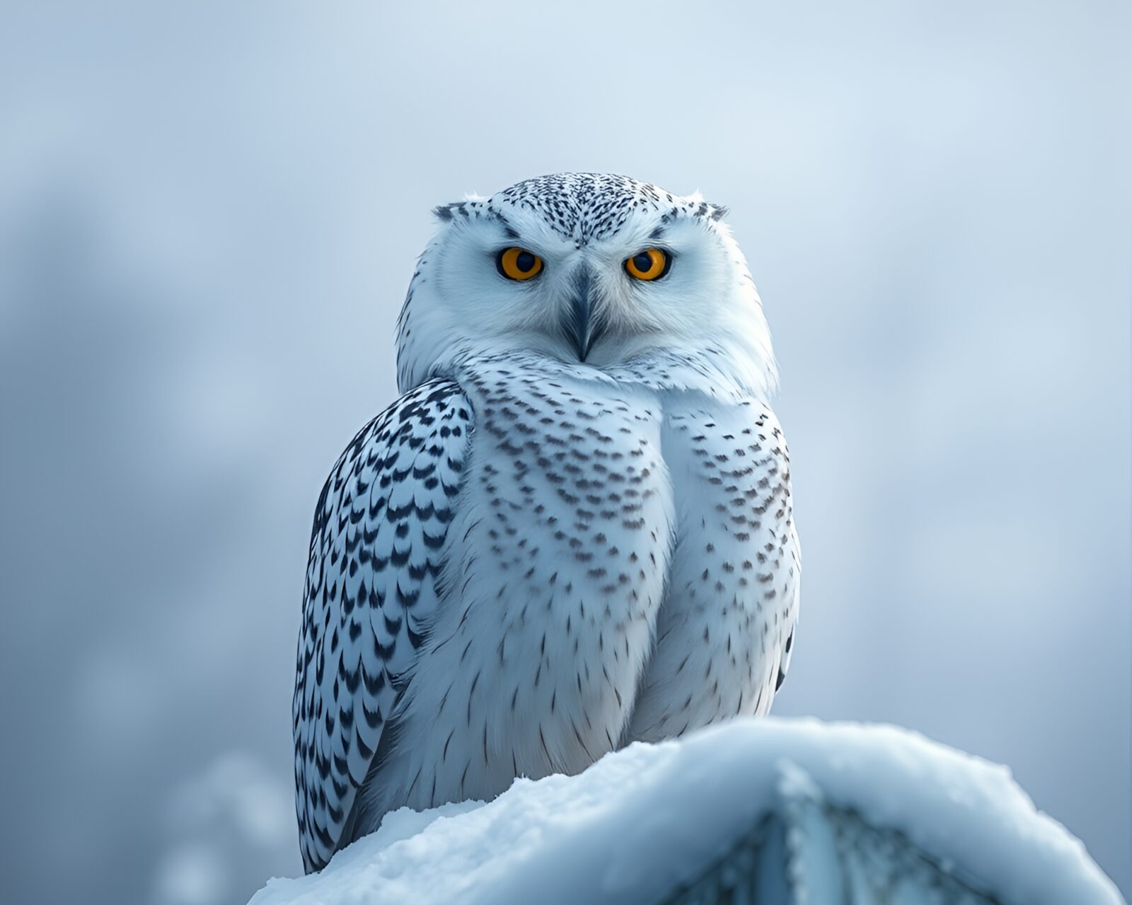 Detailed snowy owl with smoky haze lighting in medical art