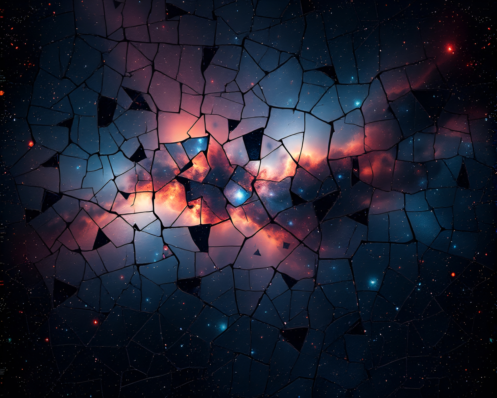 Shattered cosmic mosaic under torchlight glow – free AI stock image