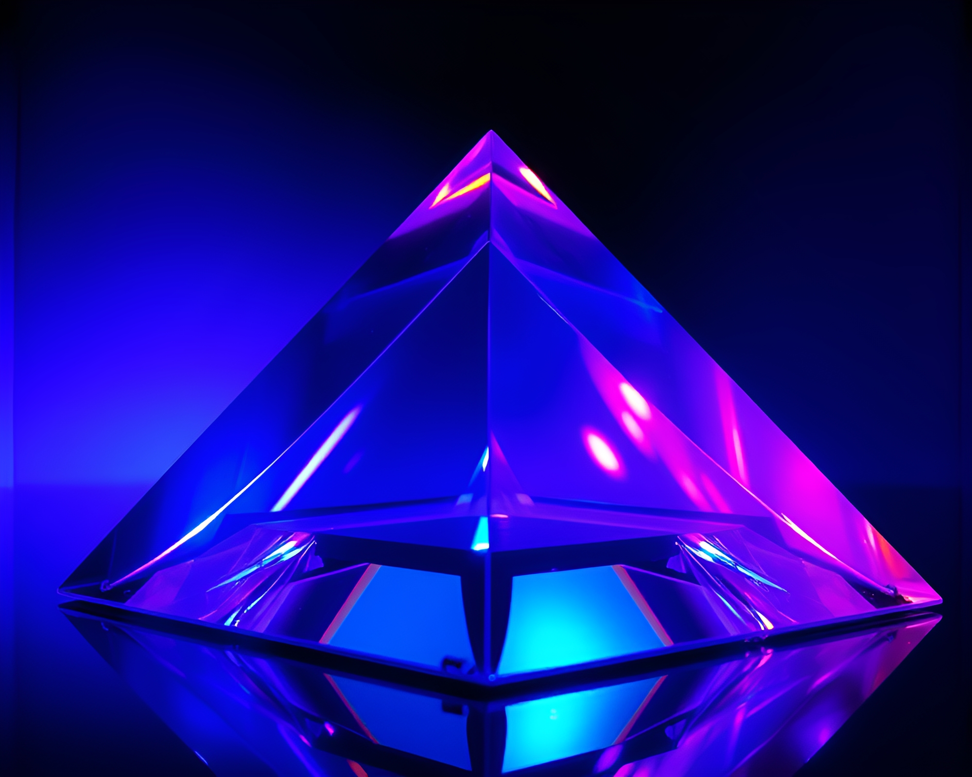 Ultraviolet Shine: Glass Pyramid Reflecting Surreal Cel Shading – free AI stock image