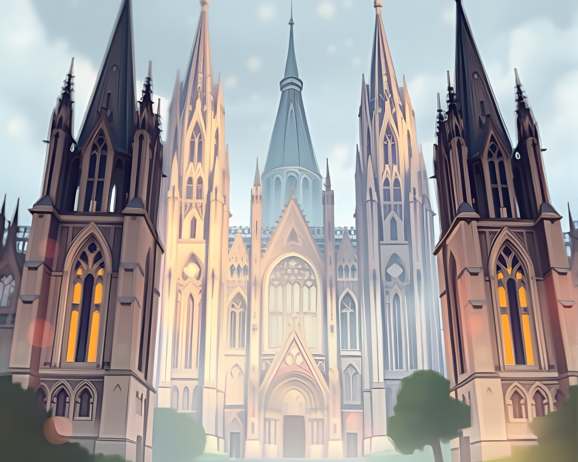 Gothic Cartoon Cathedral with Soft Focus Background – free AI stock image