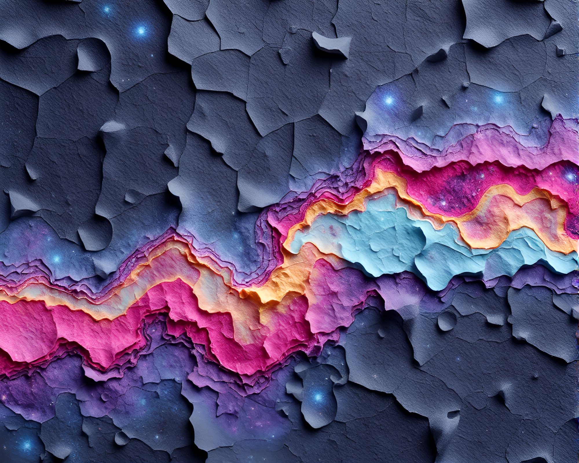 Galactic 3D Bio-Printer Glitch Art with Paper Textures – free AI stock image