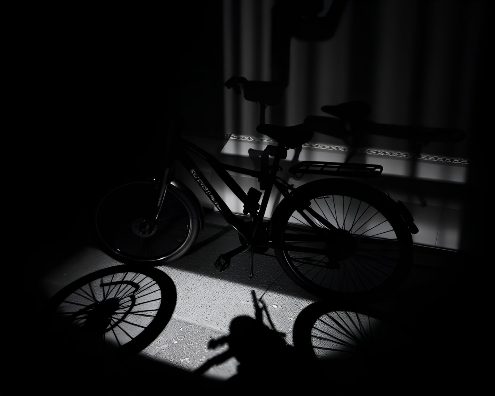 Black and white solar bicycle with light streaks shadow