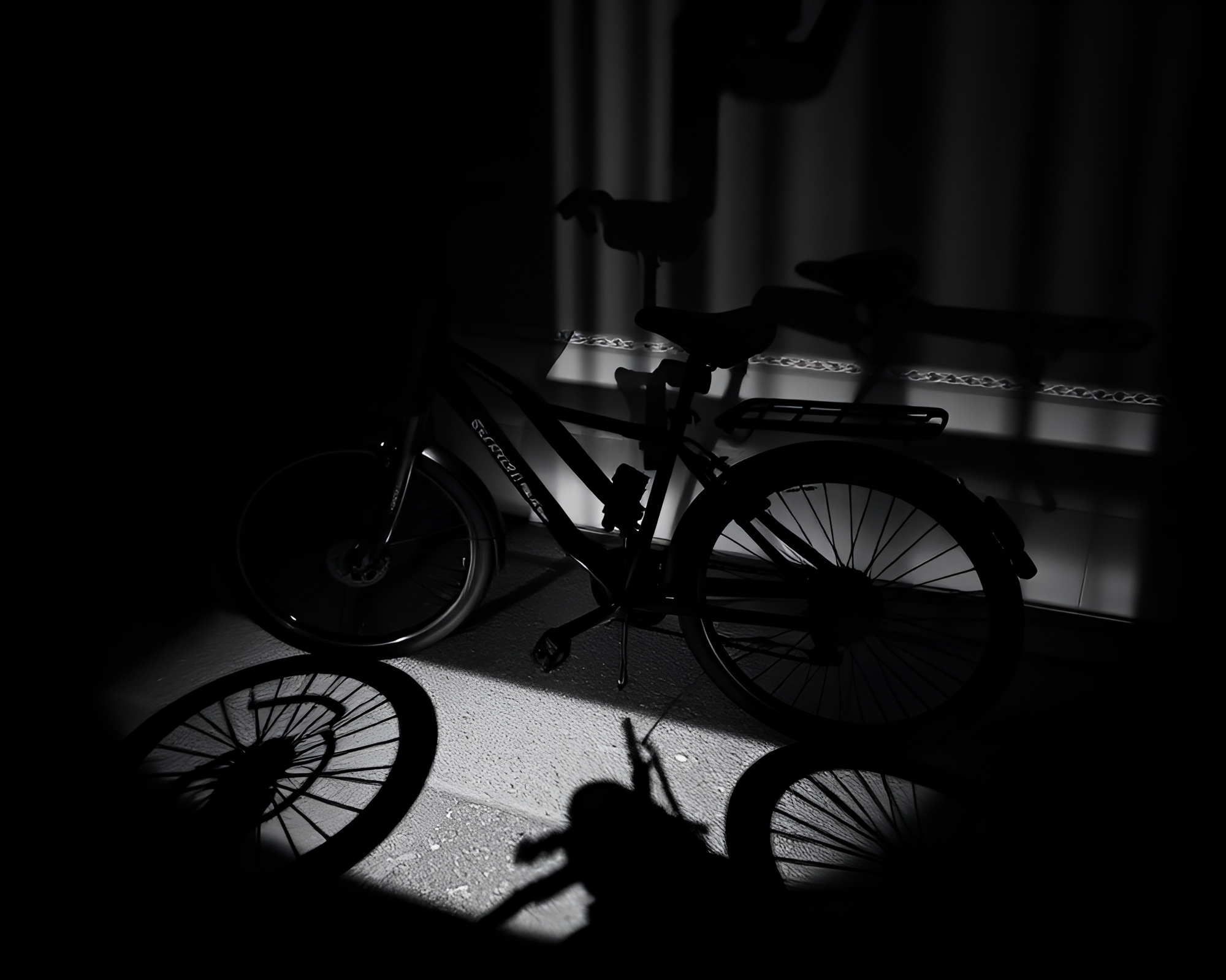 Solar-Powered Bike in Monochrome Stencil Shadow – free AI stock image