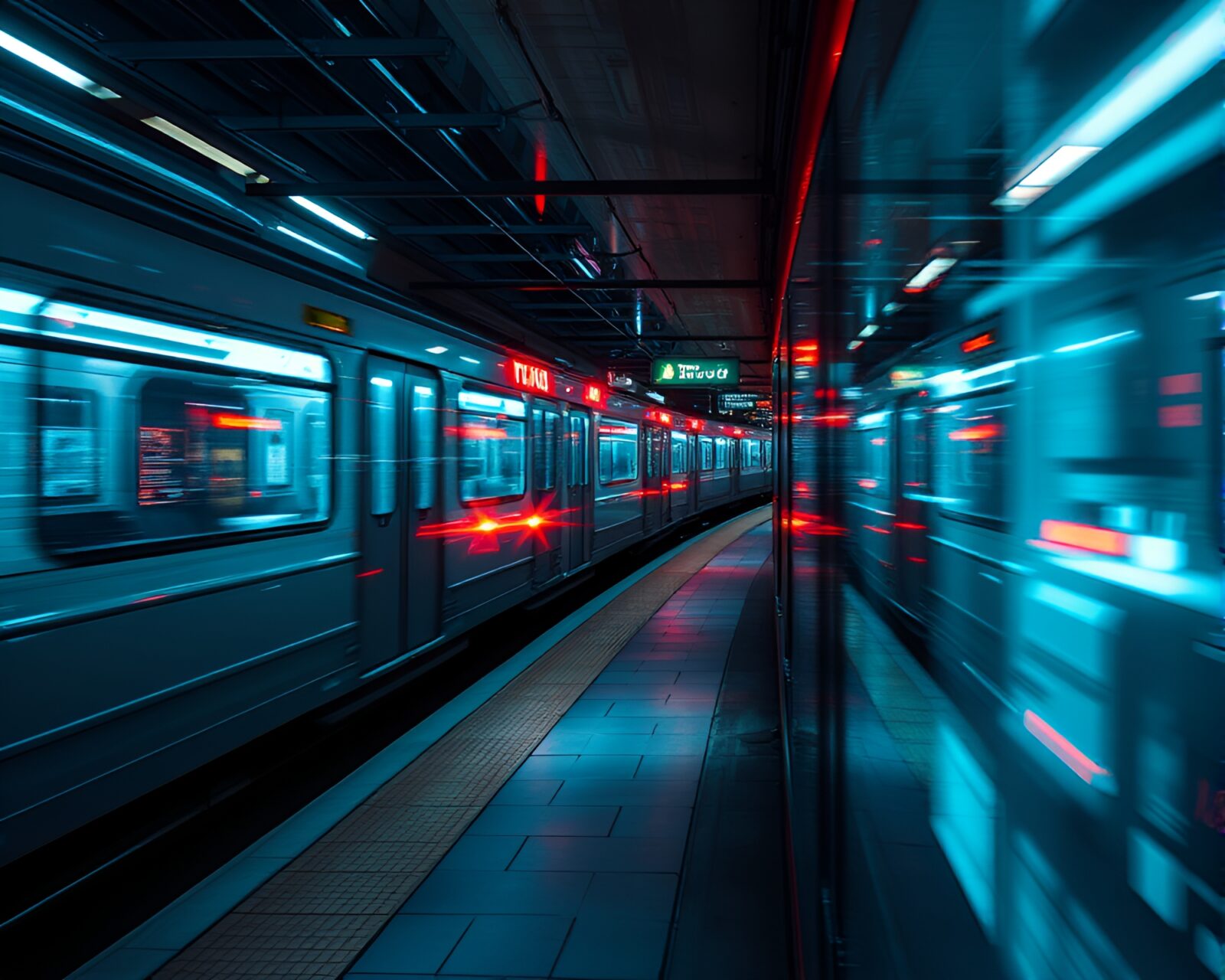 Vibrant street art on a train with hologram light effects