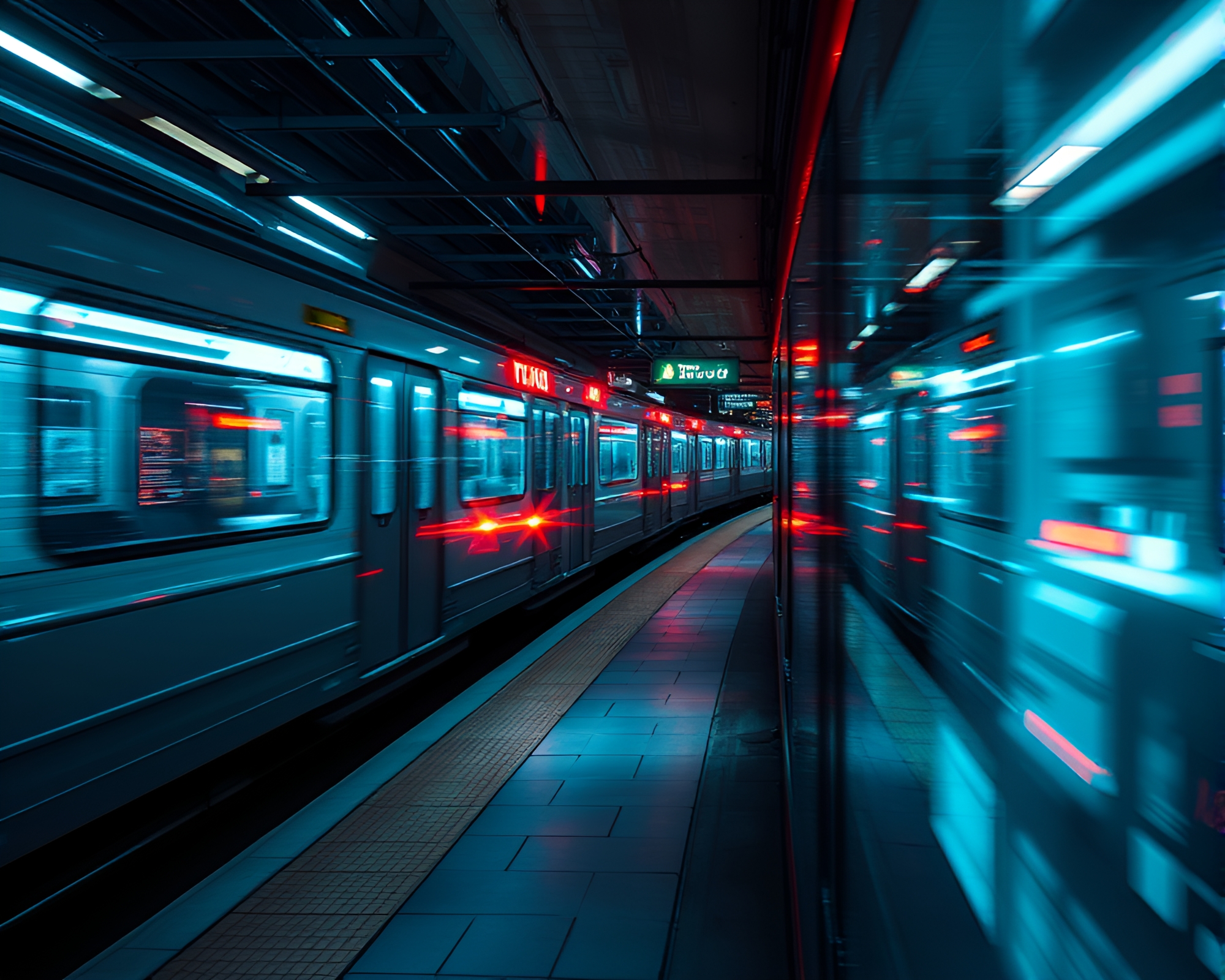 Graffiti Train Illuminated by Pixelated Holographic Light – free AI stock image
