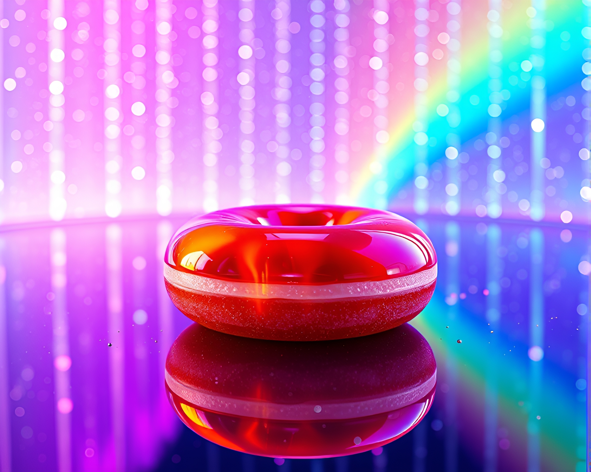 Prism Refraction: Opera-house Glow & CGI Jelly-filled Doughnut – free AI stock image