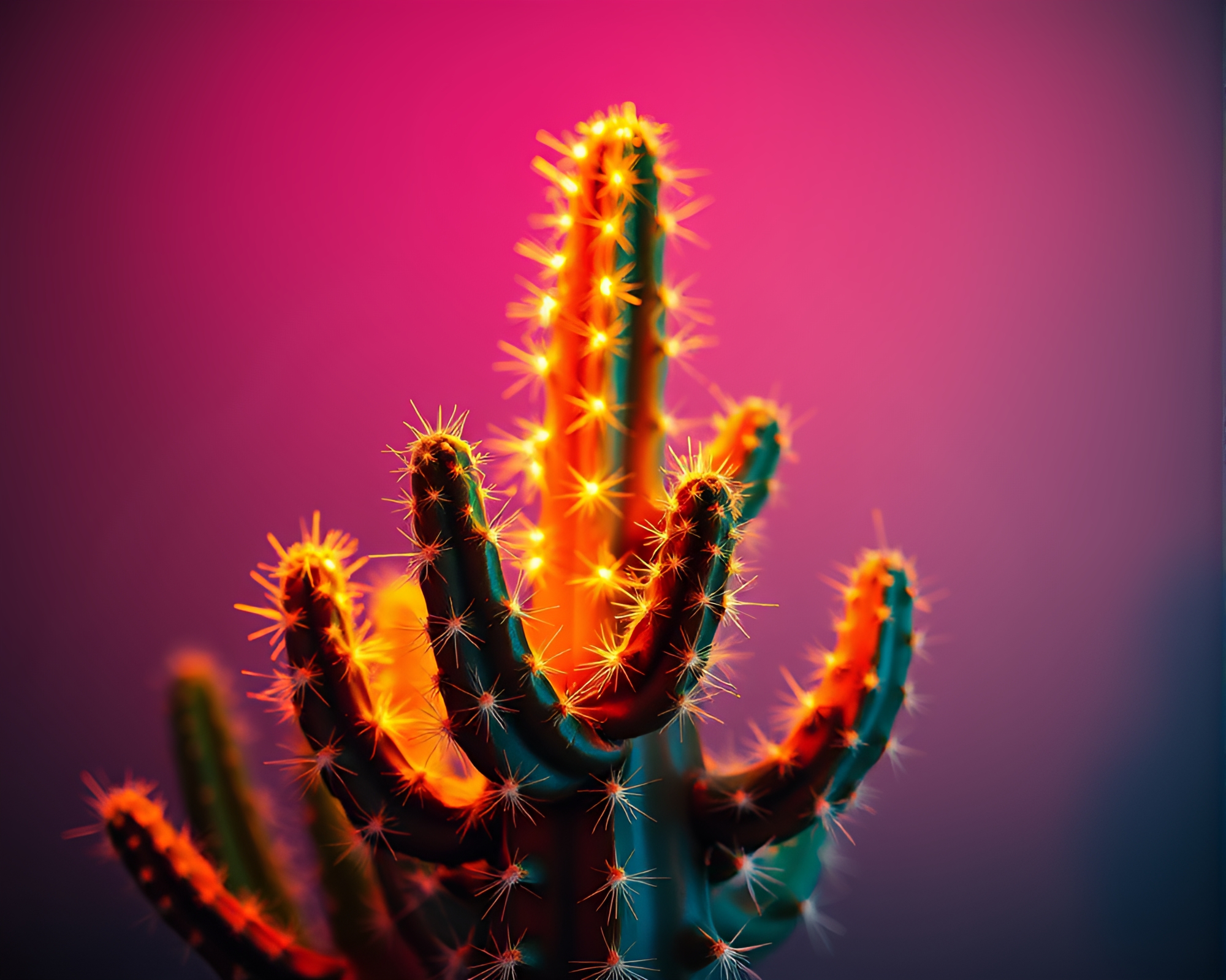Neon Cactus Oasis with Ink Splashes and Hard Shadows – free AI stock image