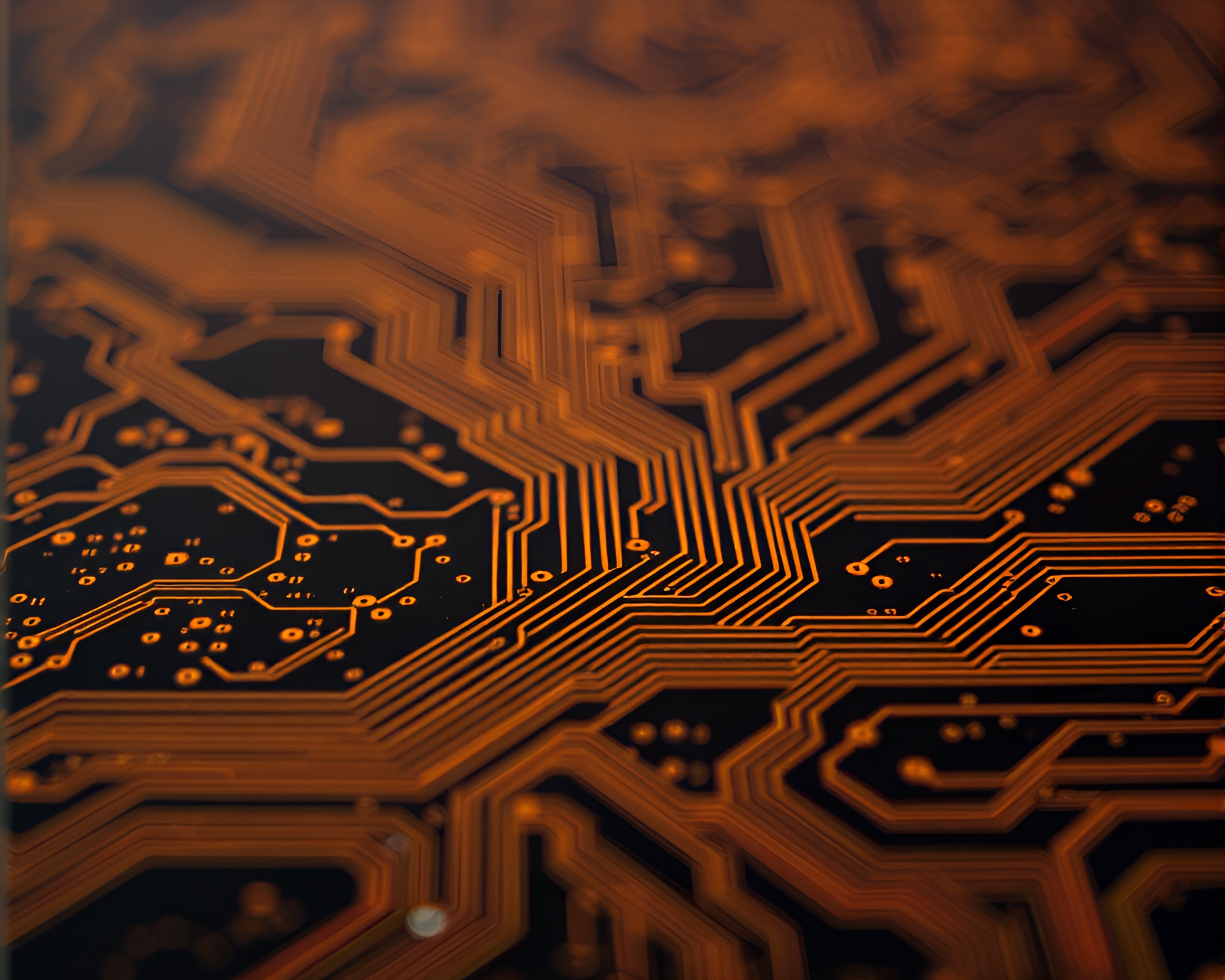 Vaporwave Sunset Over Olive Drab Circuit Board Traces – free AI stock image