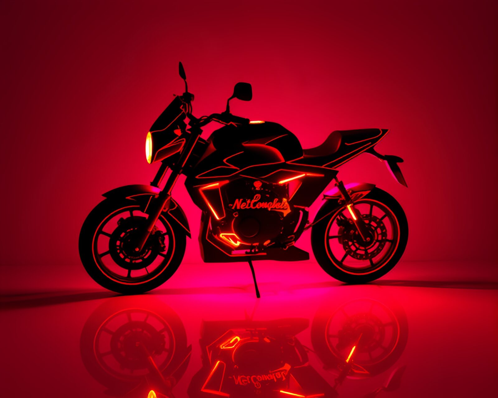Colorful thermal silhouette of a neon motorcycle on paper