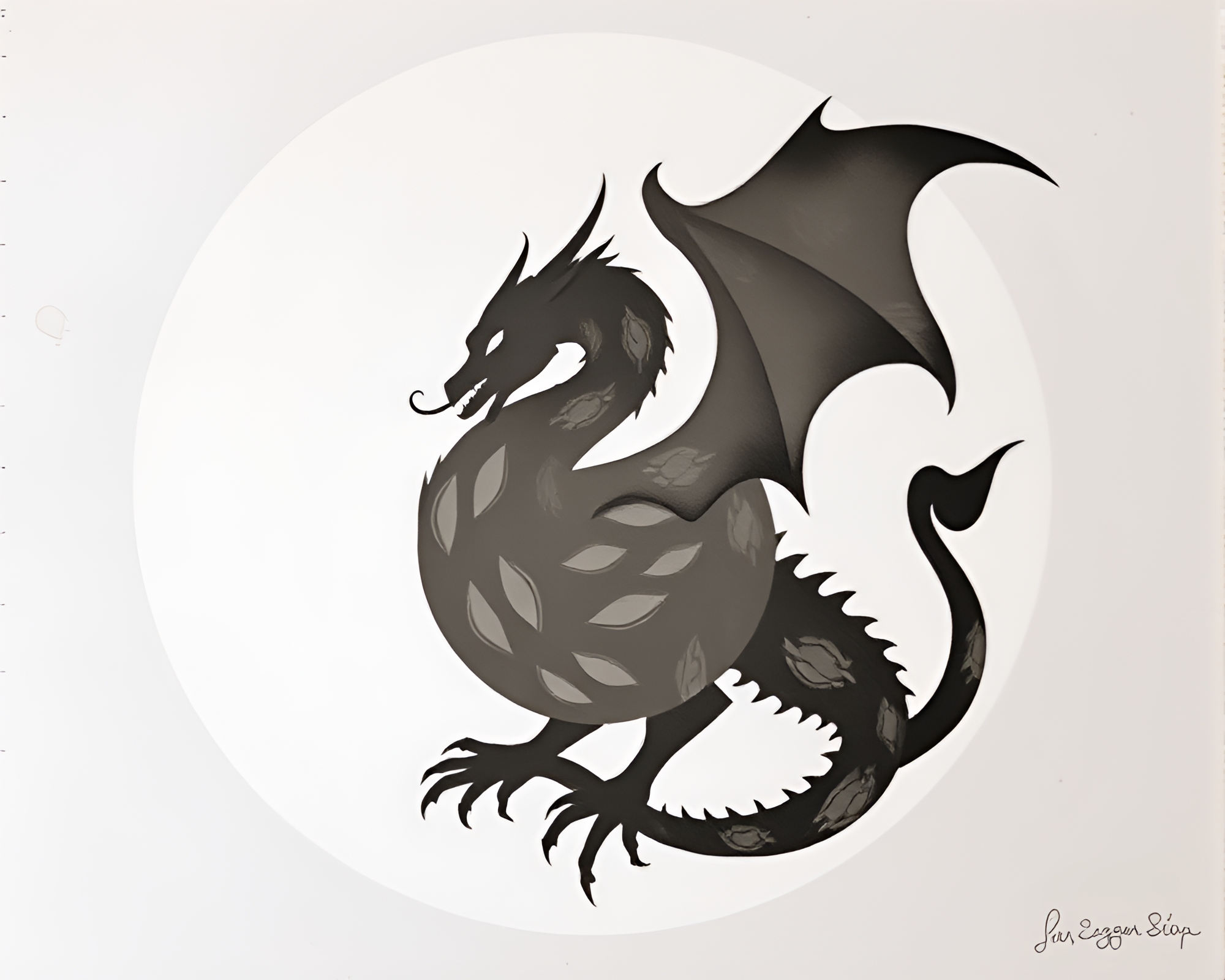 Dragon Egg Stencil Shadows in Necromantic Ink Wash – free AI stock image