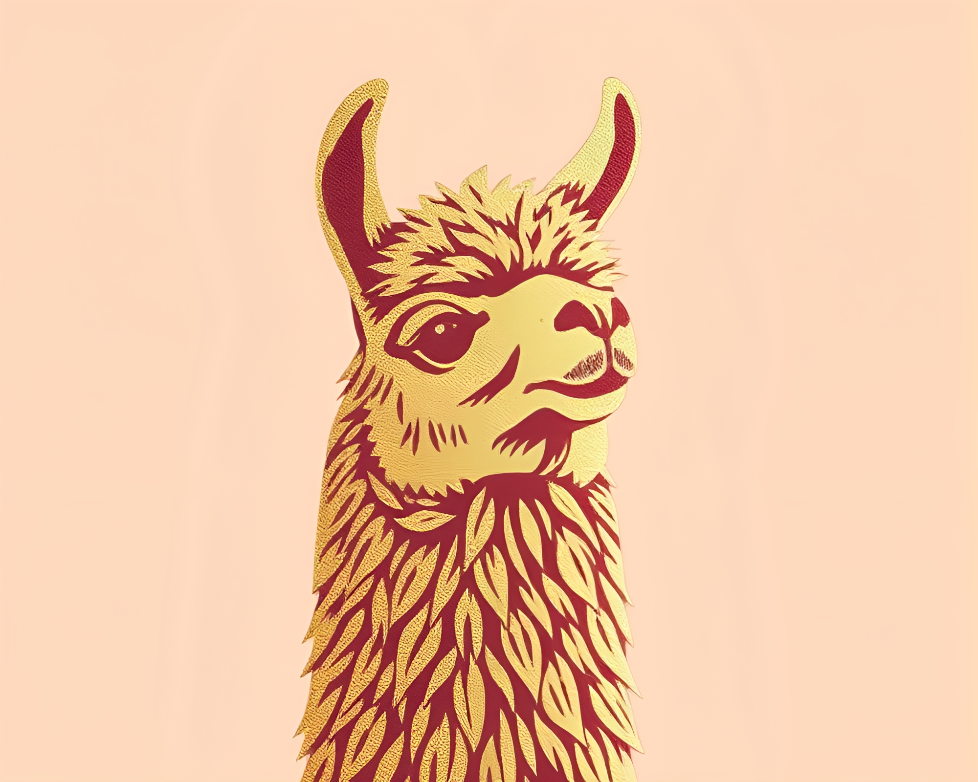 Llama Foil Stamped Woodcut Print Illustration – free AI stock image