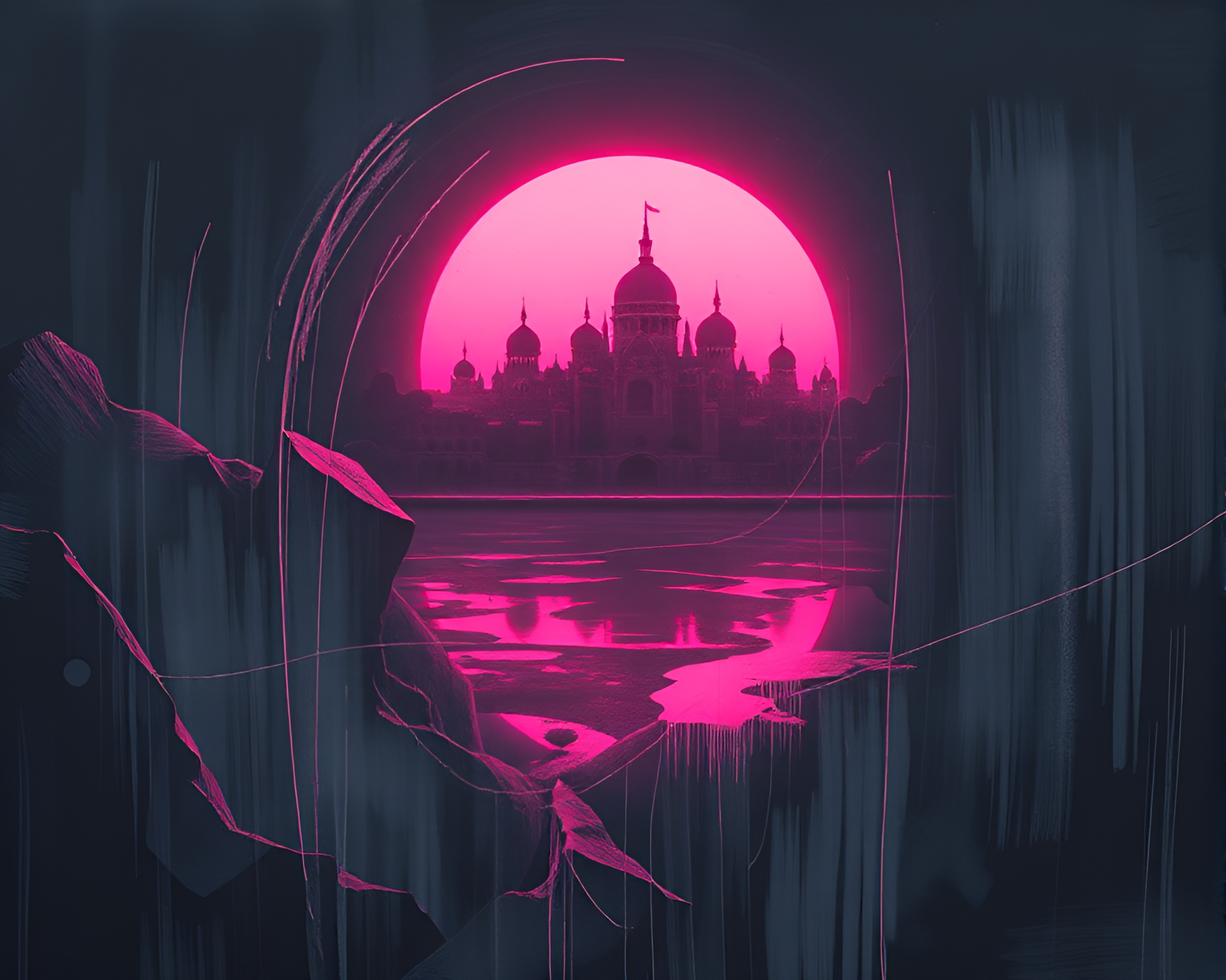 Mind Palace Chalkboard Sunrise Retro Futurism – free AI stock image