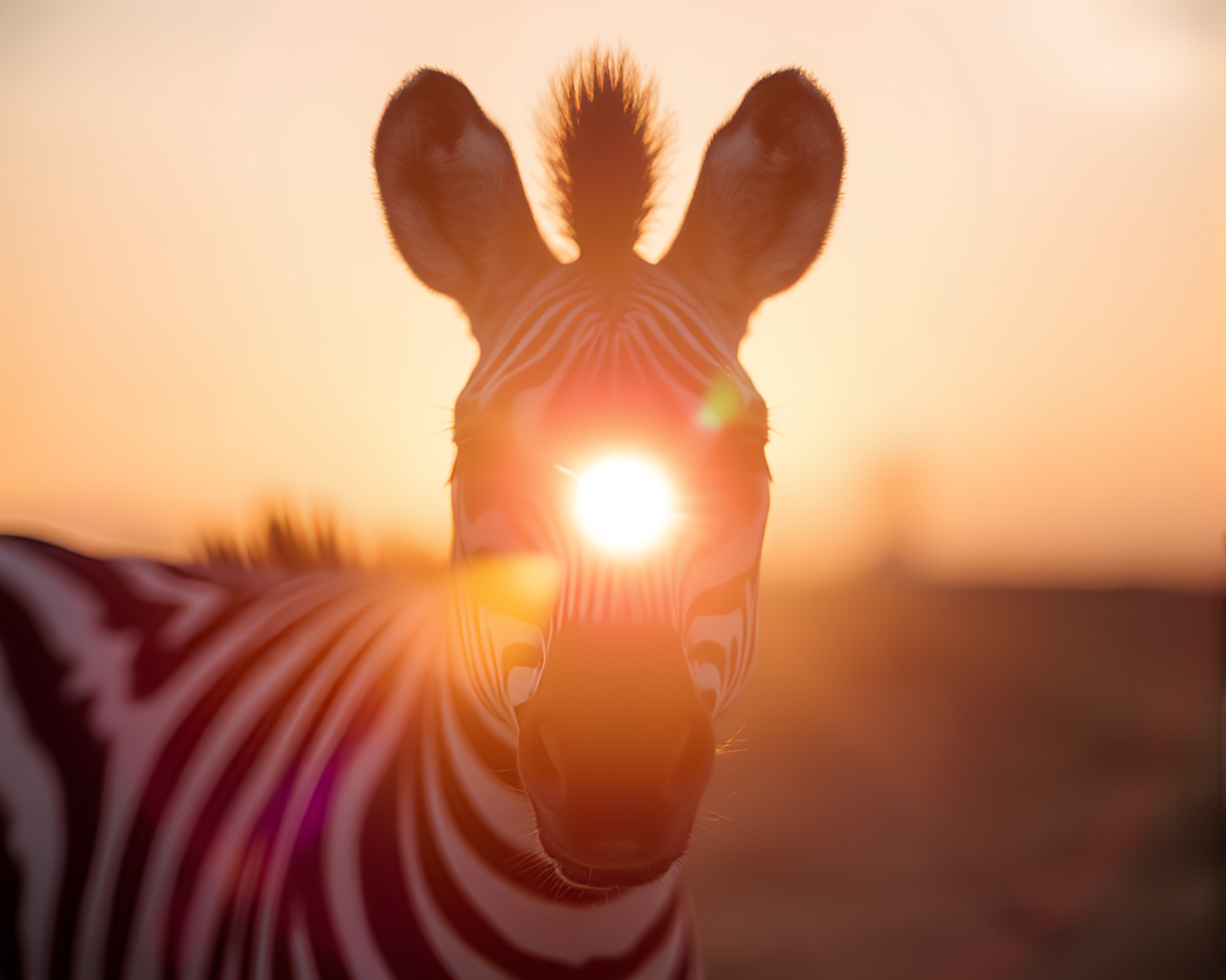 Zebra in Lens Sunburst Through Pastel Gradient – free AI stock image