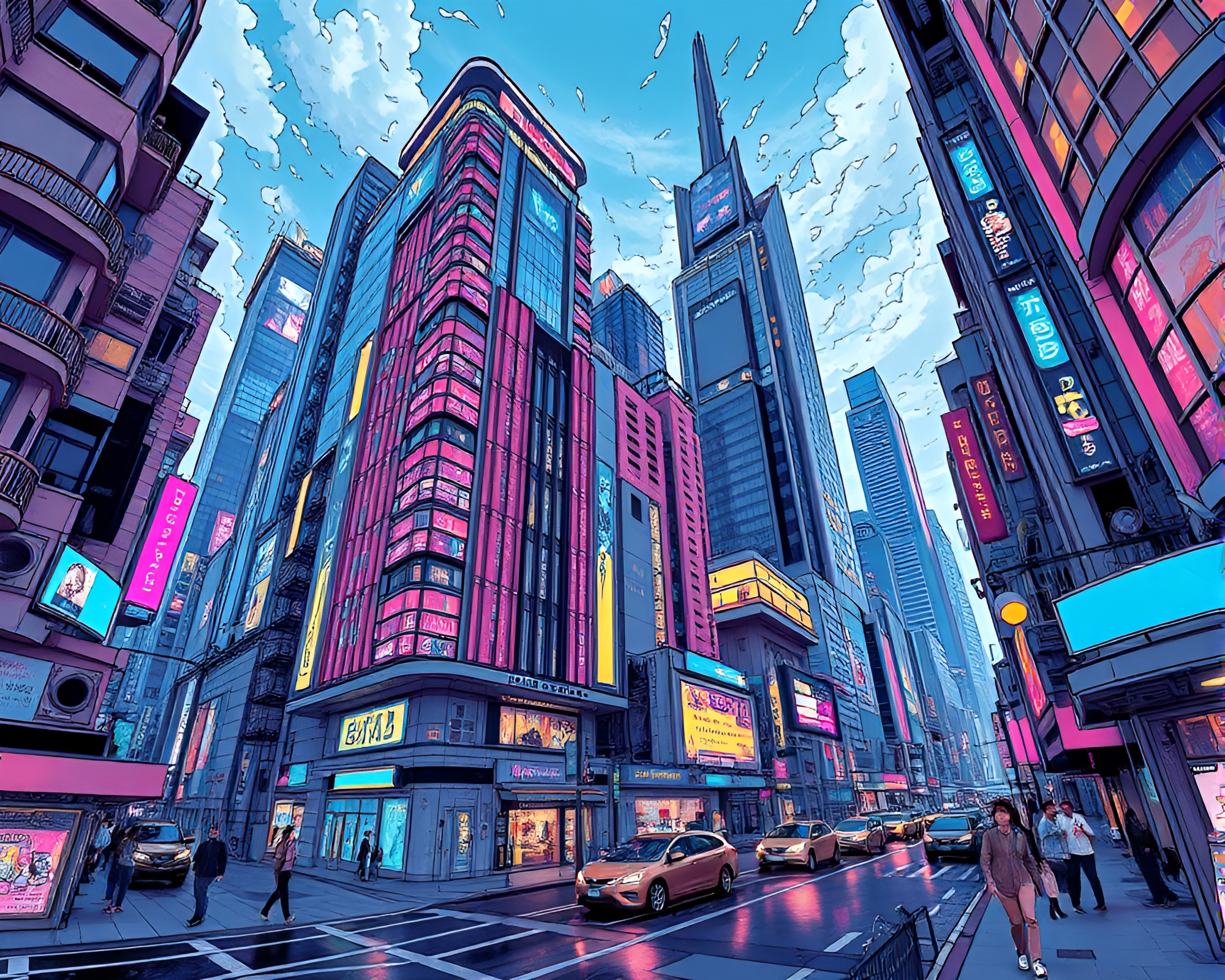 Futuristic Manga Cityscape with Crystal Clarity Perspective – free AI stock image