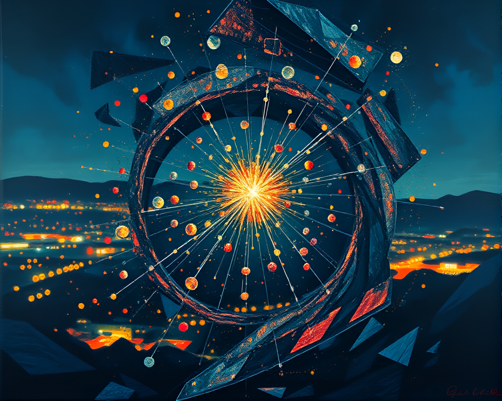 Spiral Cityscape Engulfed in Antimatter Grenade Explosion – free AI stock image