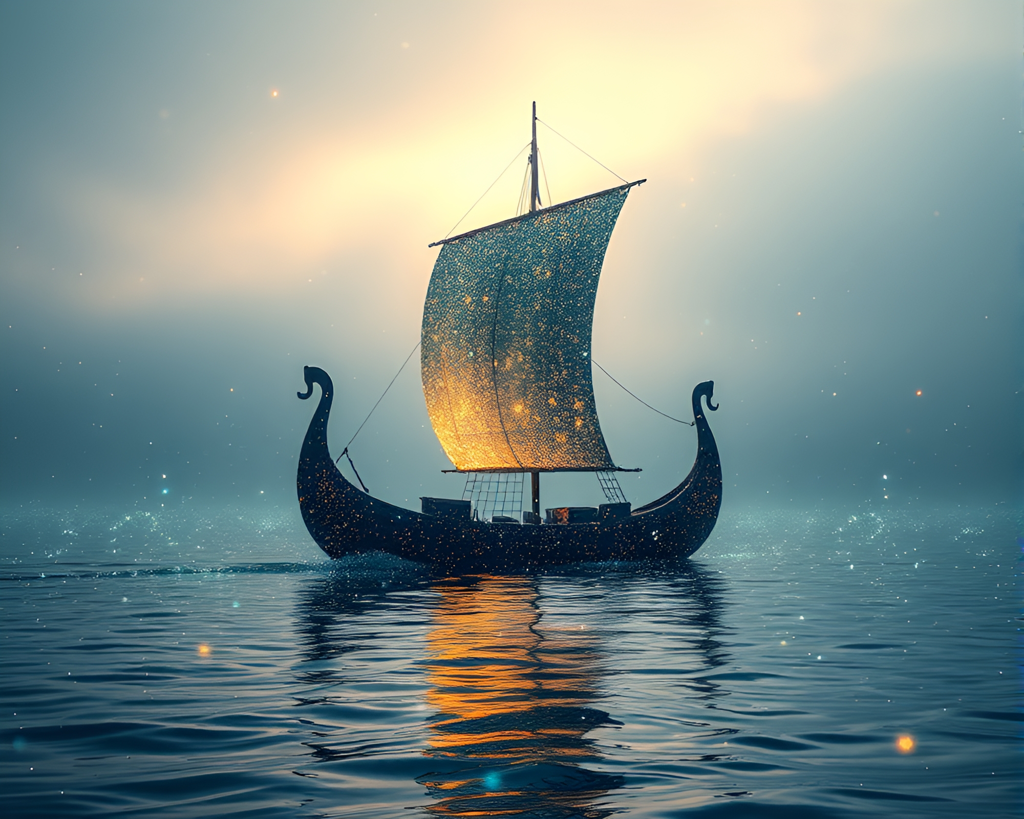 Viking Longship Hologram Specks Ambiance – free AI stock image