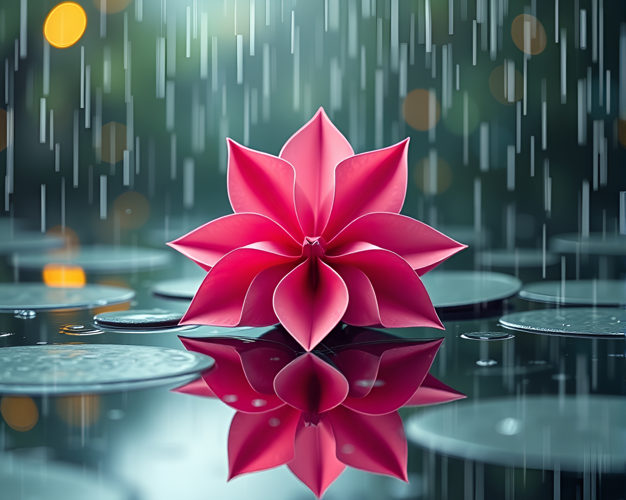 Fantasy Origami Flower in Rainy Stripes – free AI stock image