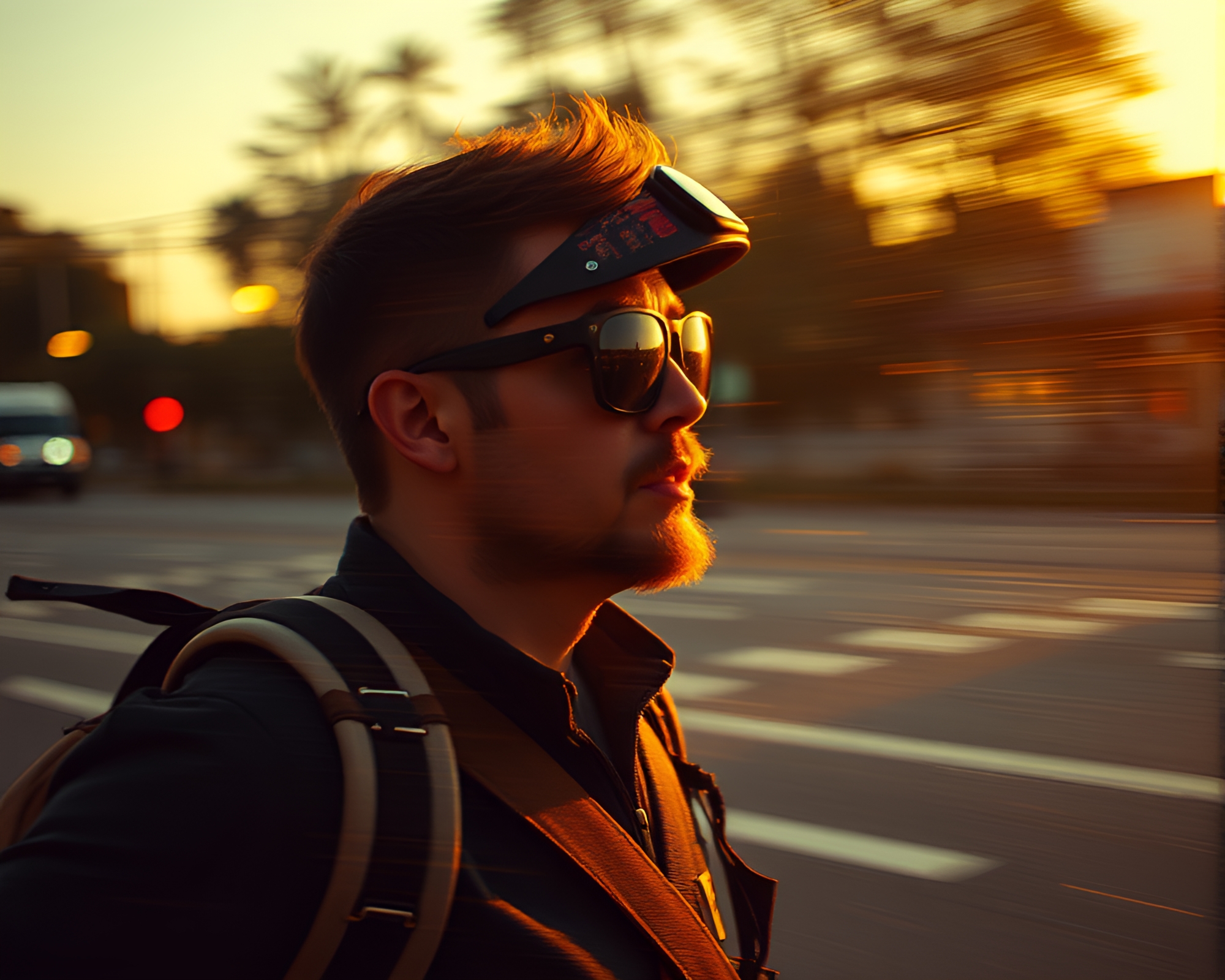 Time Traveler Embracing Golden Hour Motion – free AI stock image