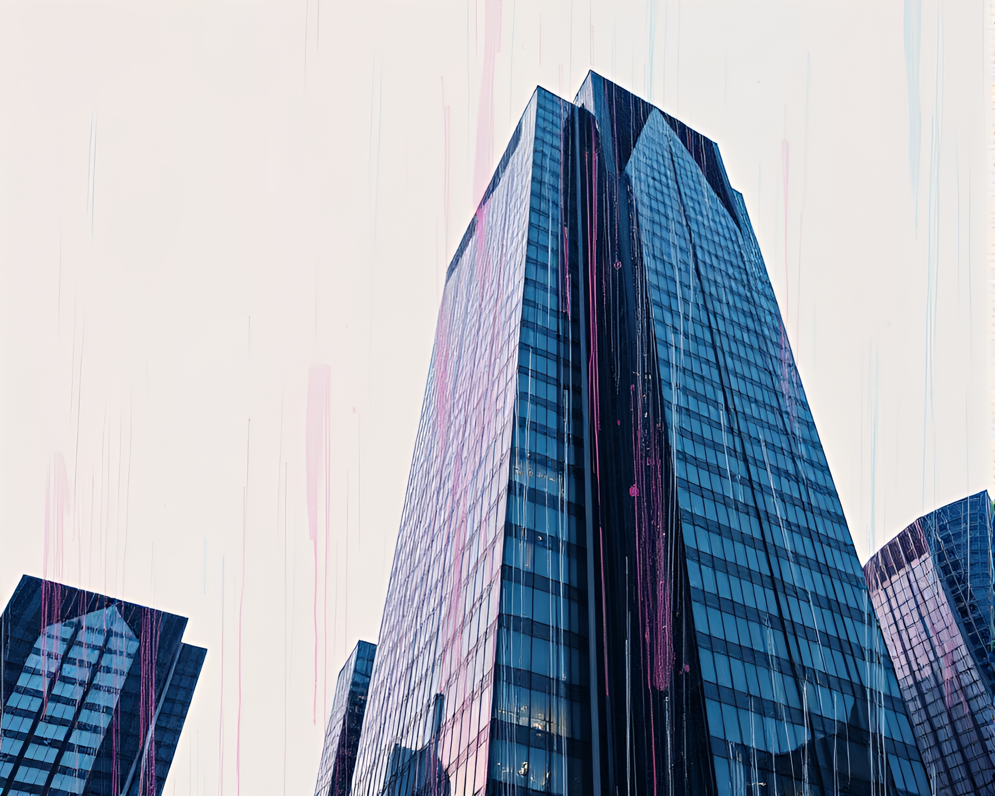 Cityscape Contrast: Skyscrapers in Dripped Paint Style – free AI stock image