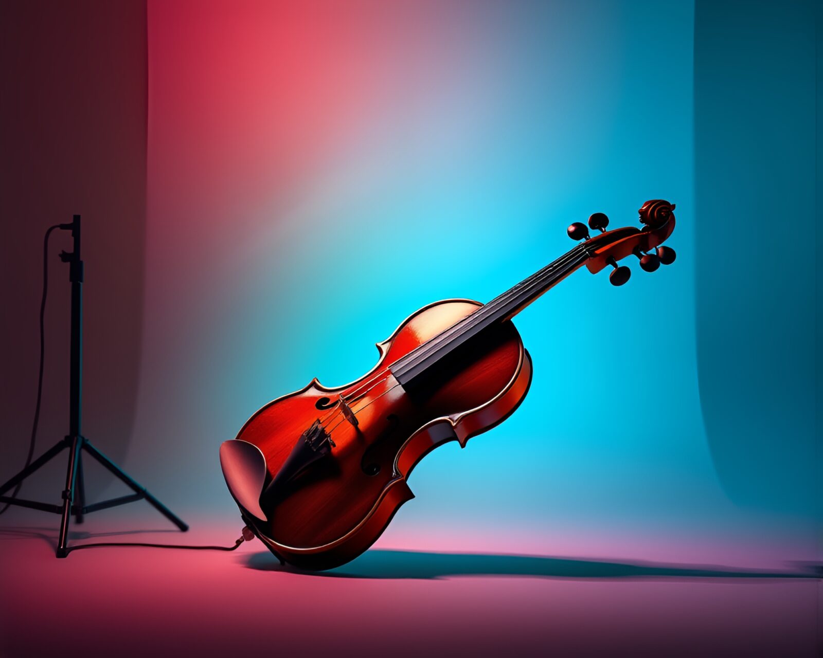Beautiful violin illuminated by softbox lighting in studio