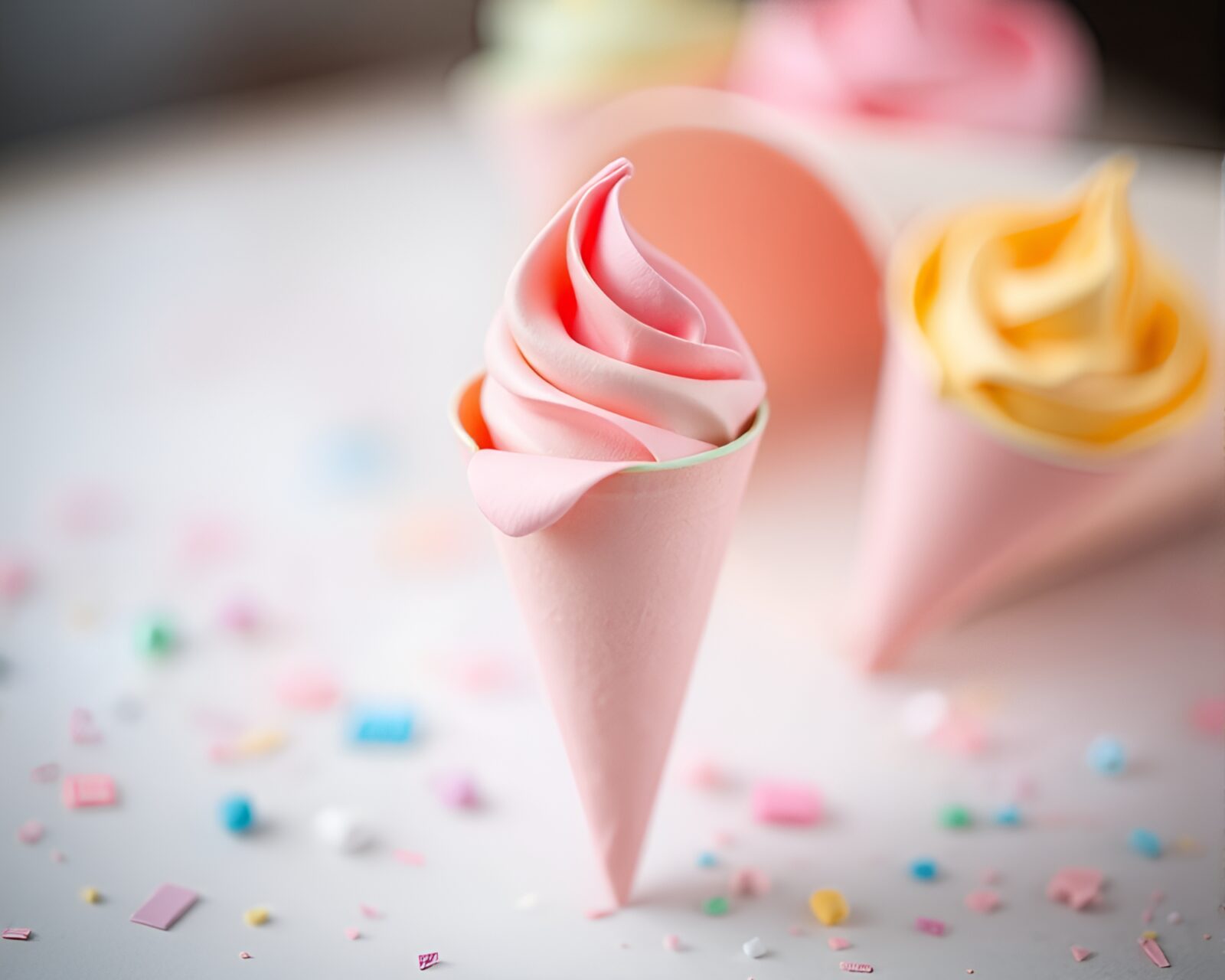 Miniature pastel gelato cone through paper tears