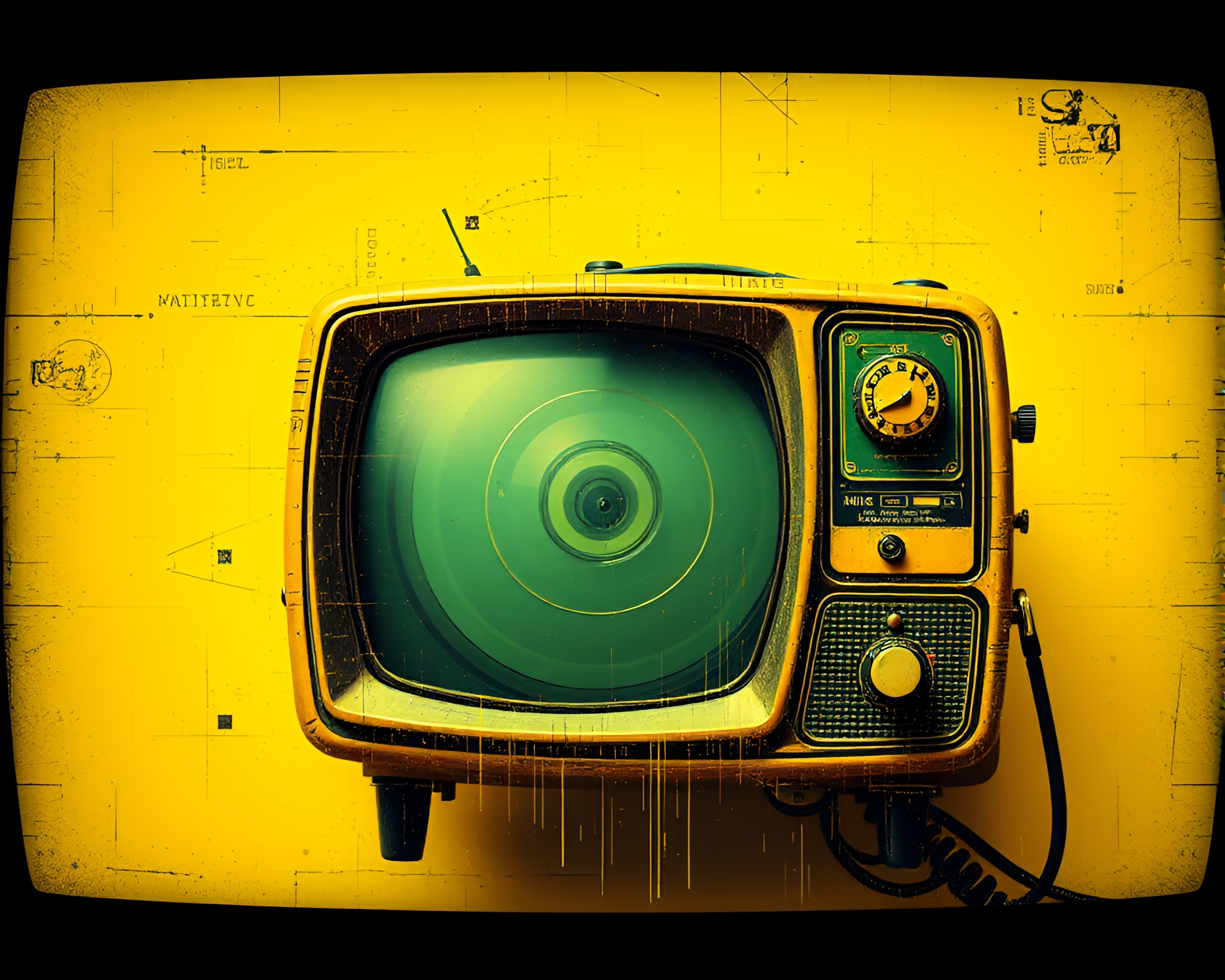 Antique Sextant in Glitch Artifacts: Mustard Yellow Pop – free AI stock image