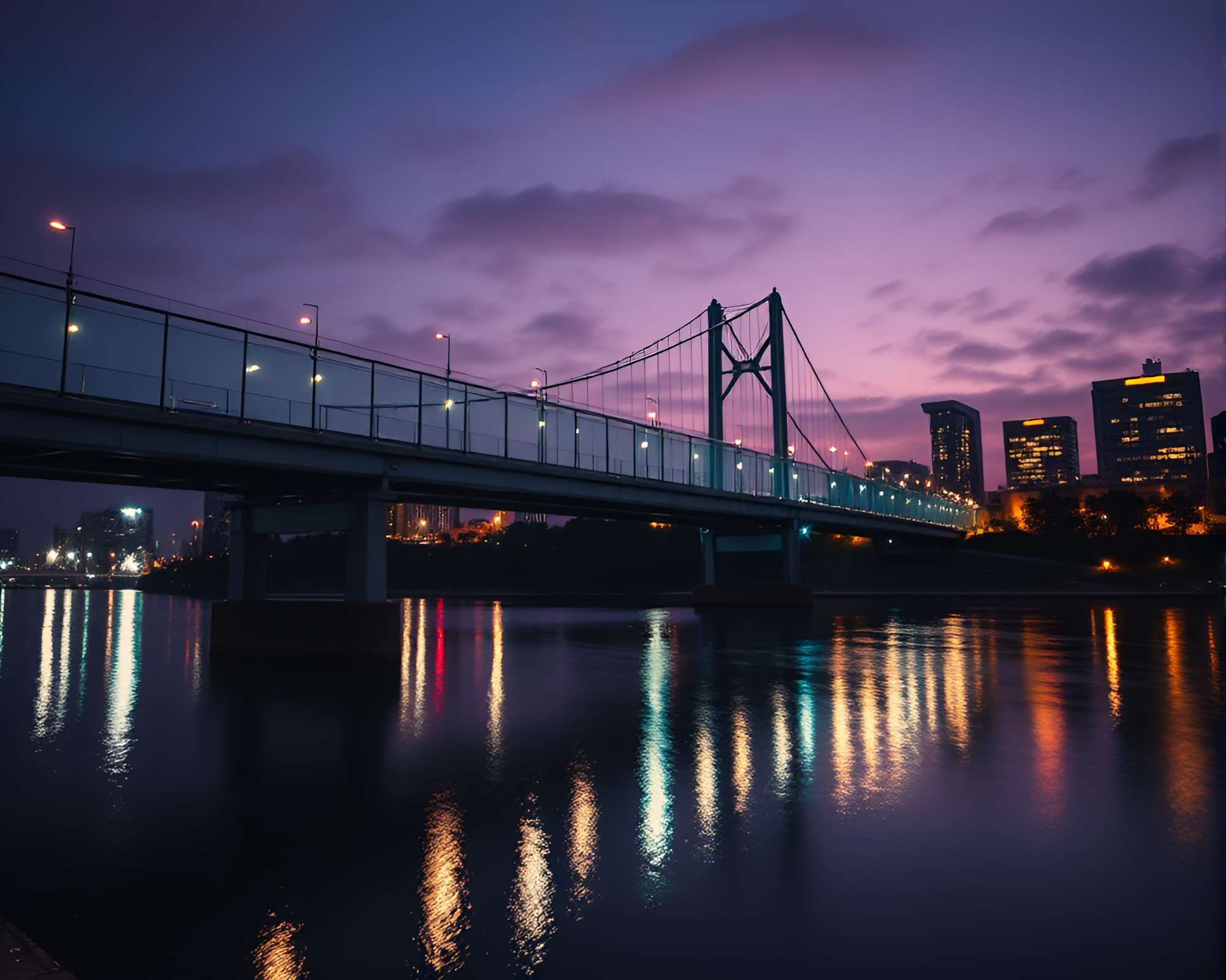 Translucent Glass Bridge with Acid Wash Palette Lighting – free AI stock image