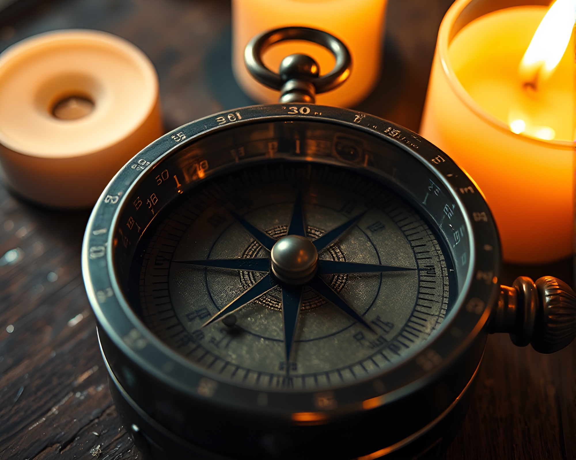 Antique Compass in Candlelit Metallic Atmosphere – free AI stock image