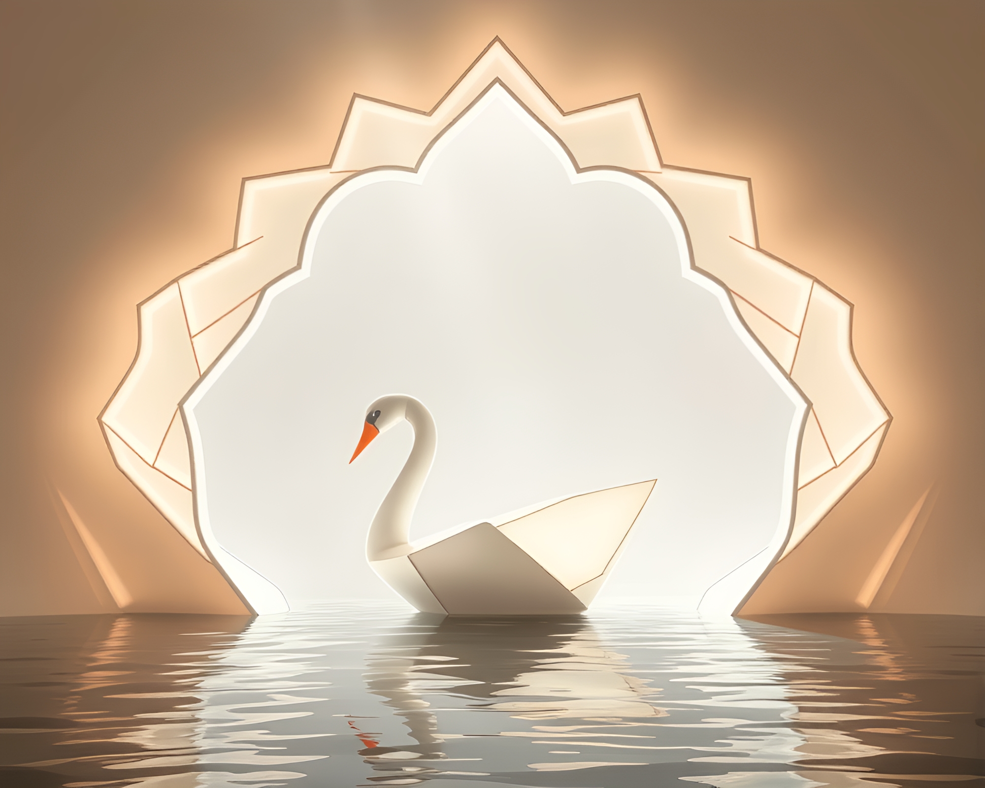Origami Swan in Architectural Frame with Light Streaks – free AI stock image