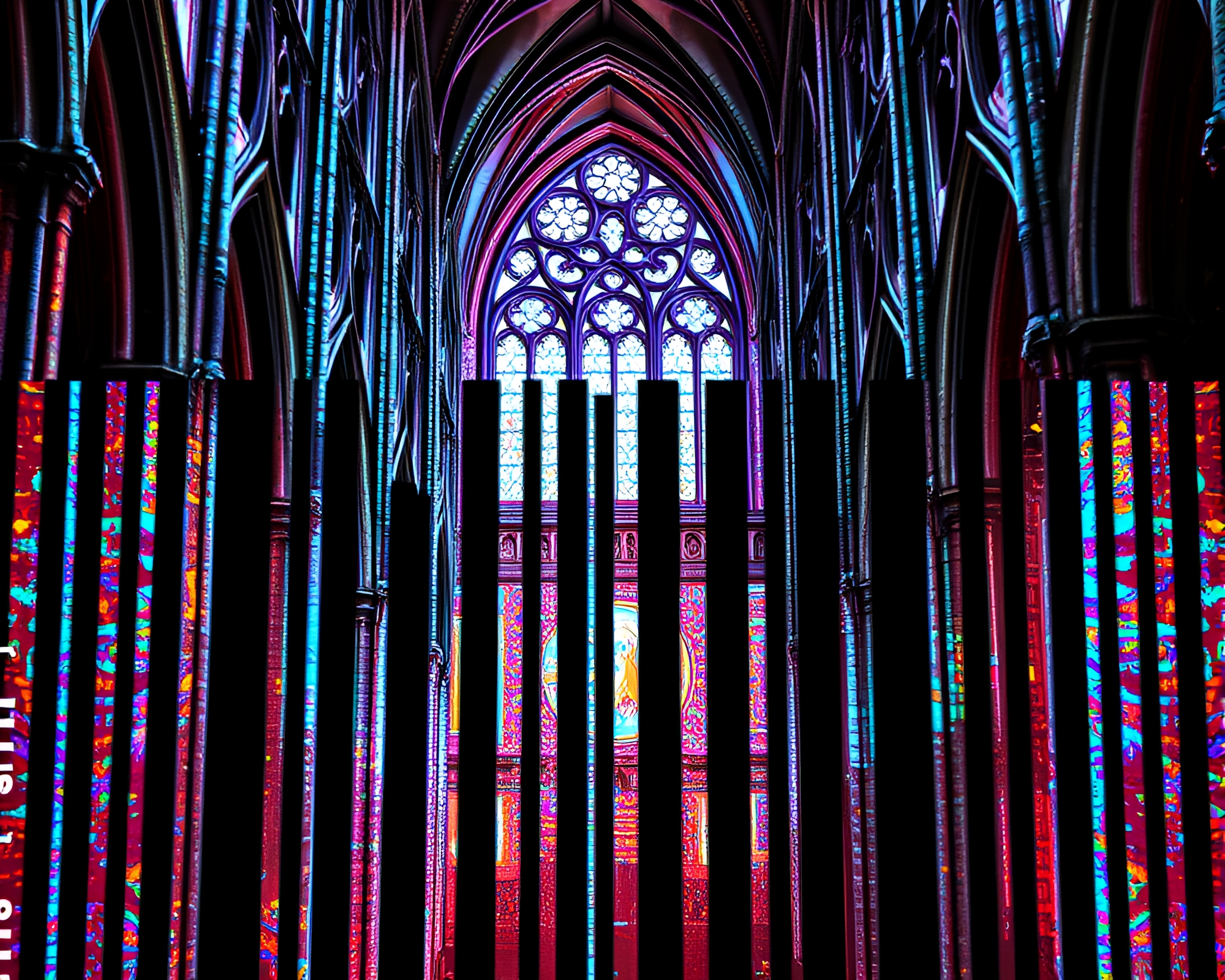 Gothic Cathedral Glowing Barcode Stripe Art Concept – free AI stock image