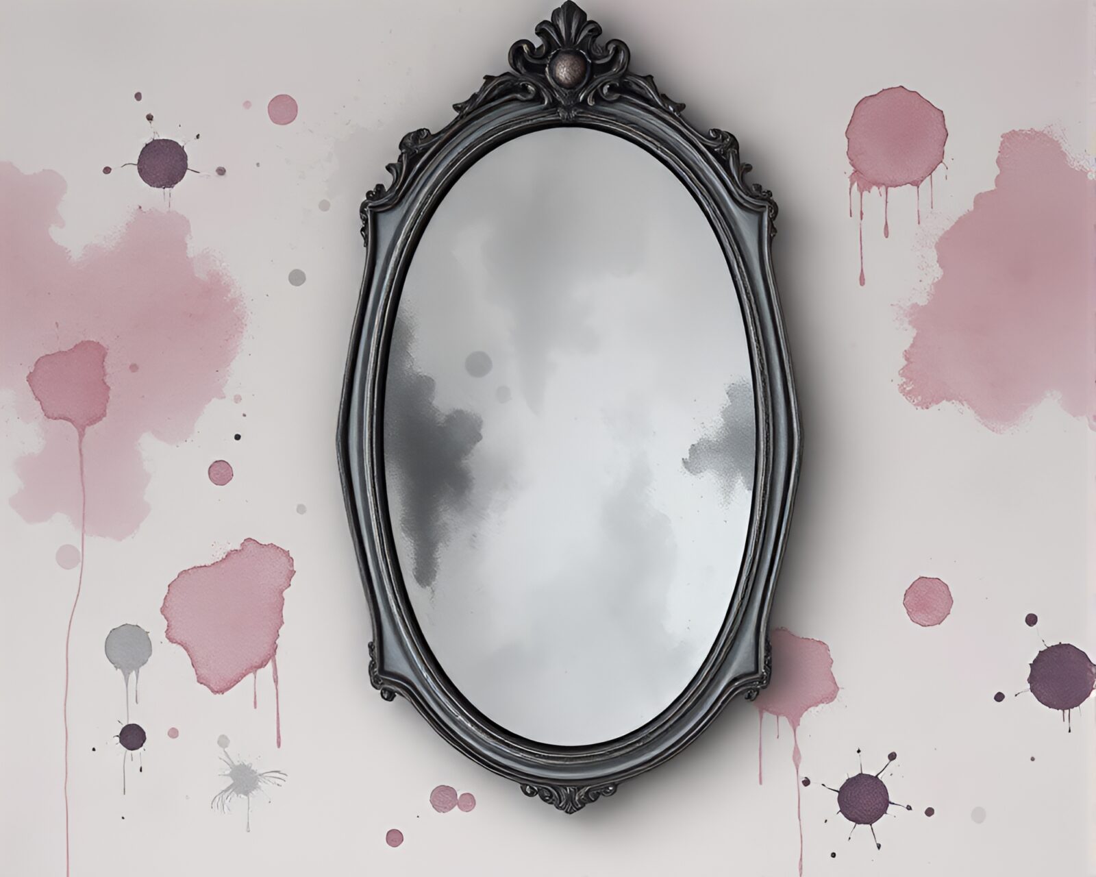 Spooky high-poly 3D render of watercolor wash mirror