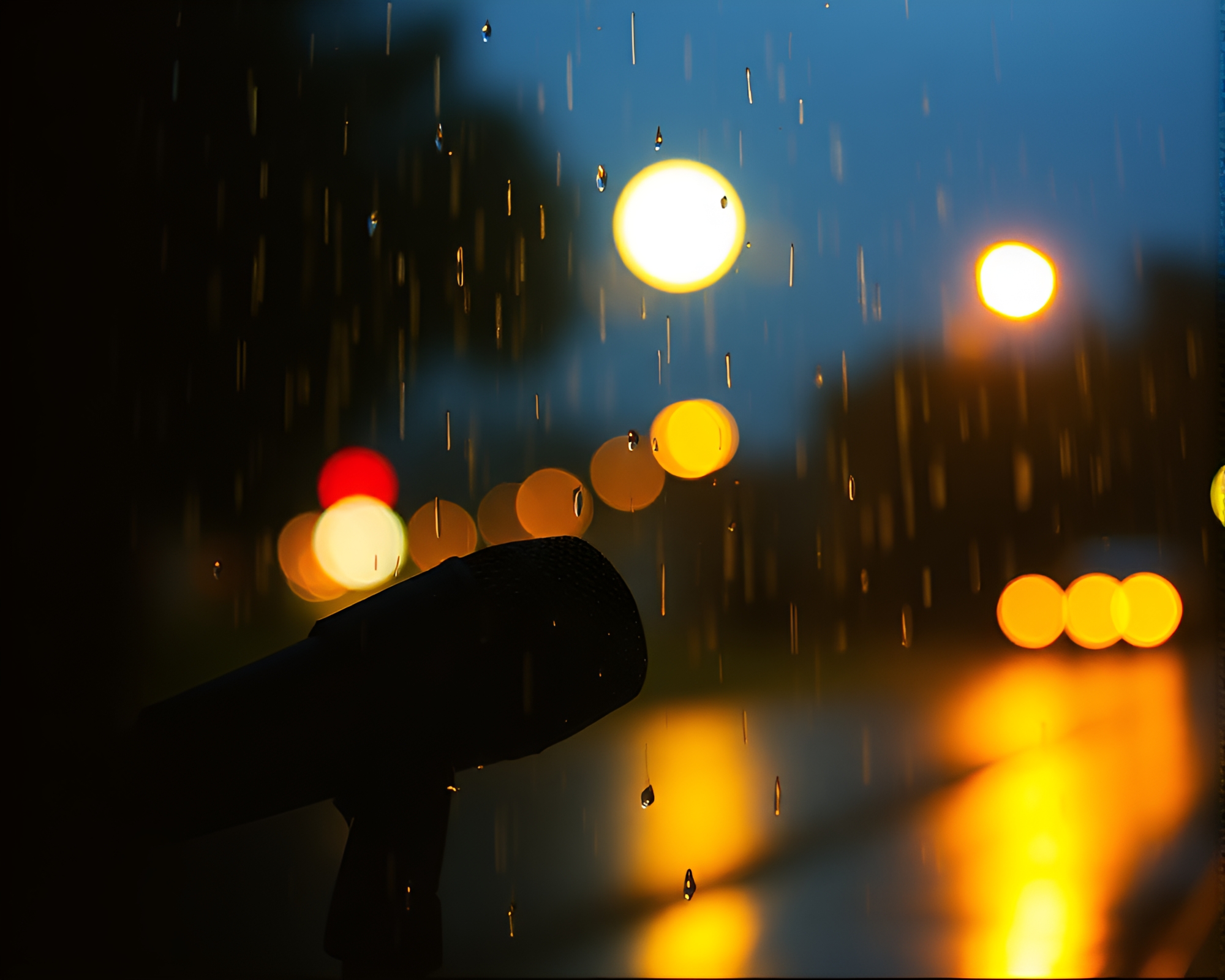 Raindrop Symphony: Moonlit Microphone Serenade – free AI stock image
