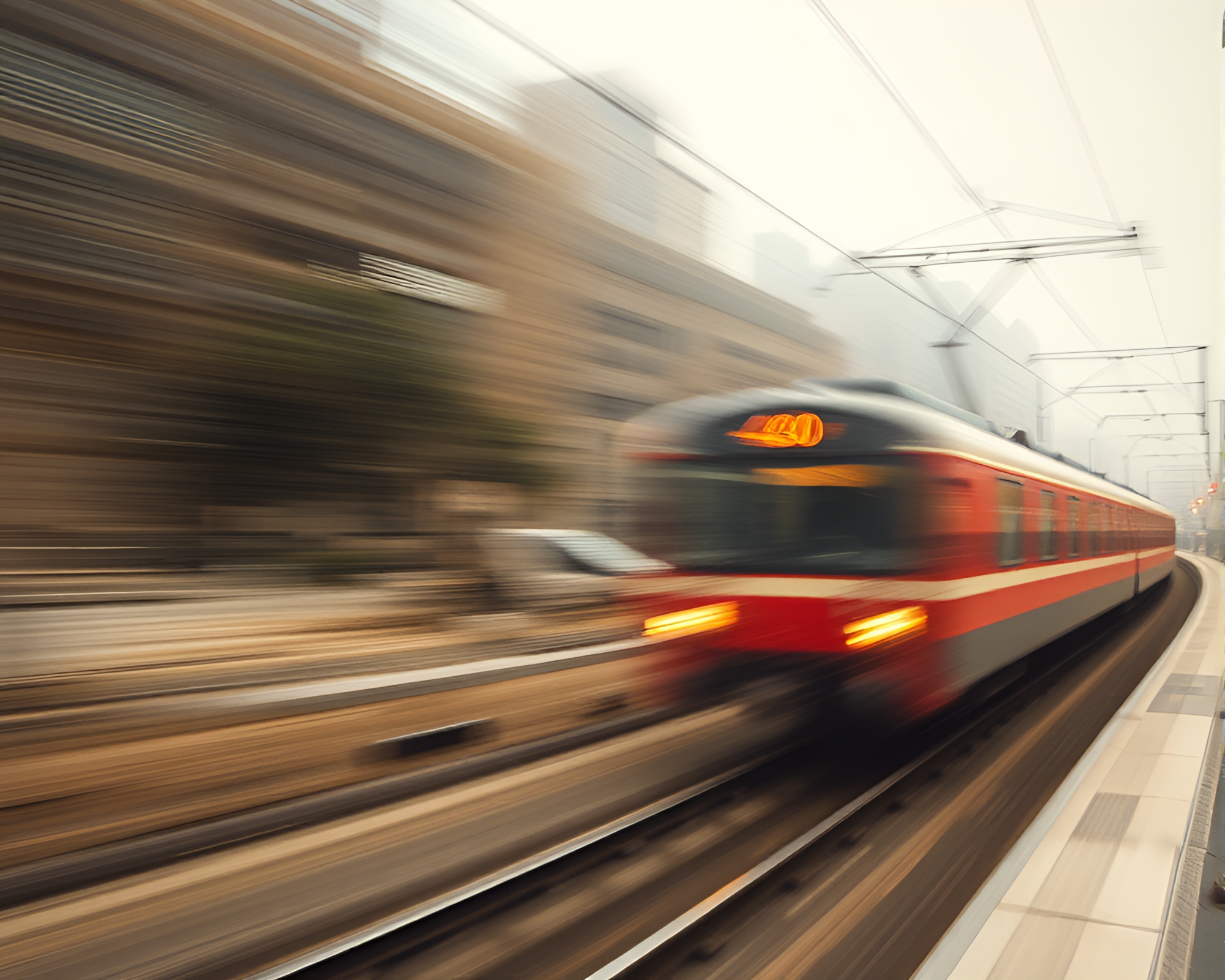 Blurry Train Passing Through Muted Earth Tones – free AI stock image