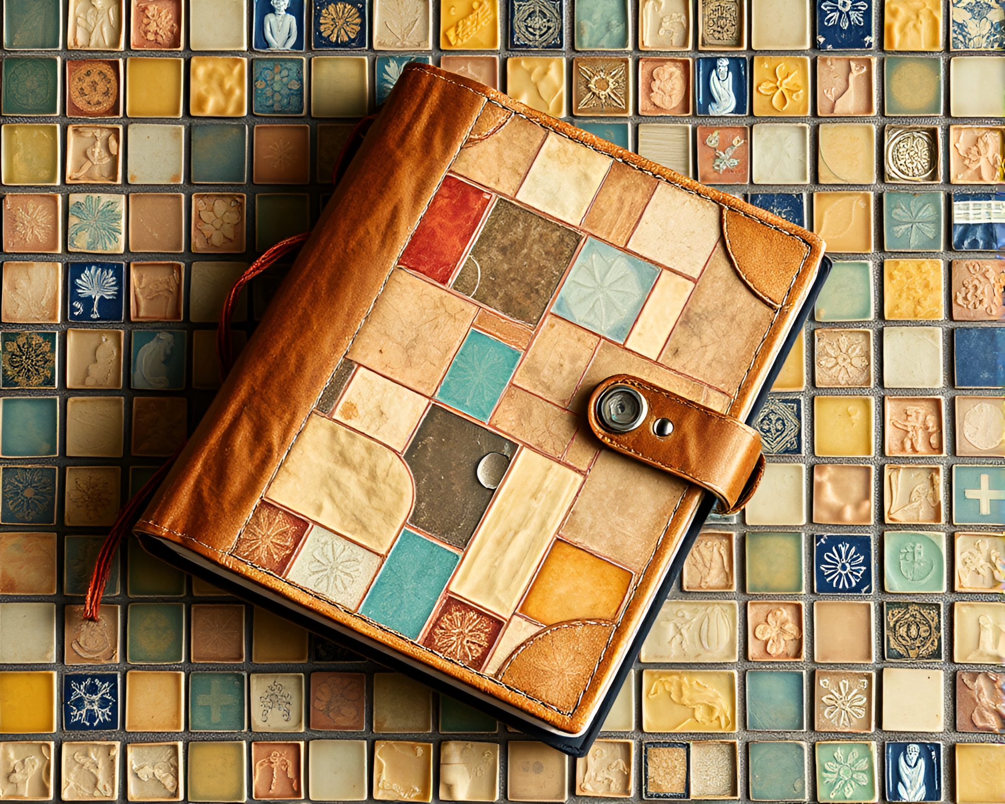Utopian Leather-bound Diary Tiled Mosaic – free AI stock image