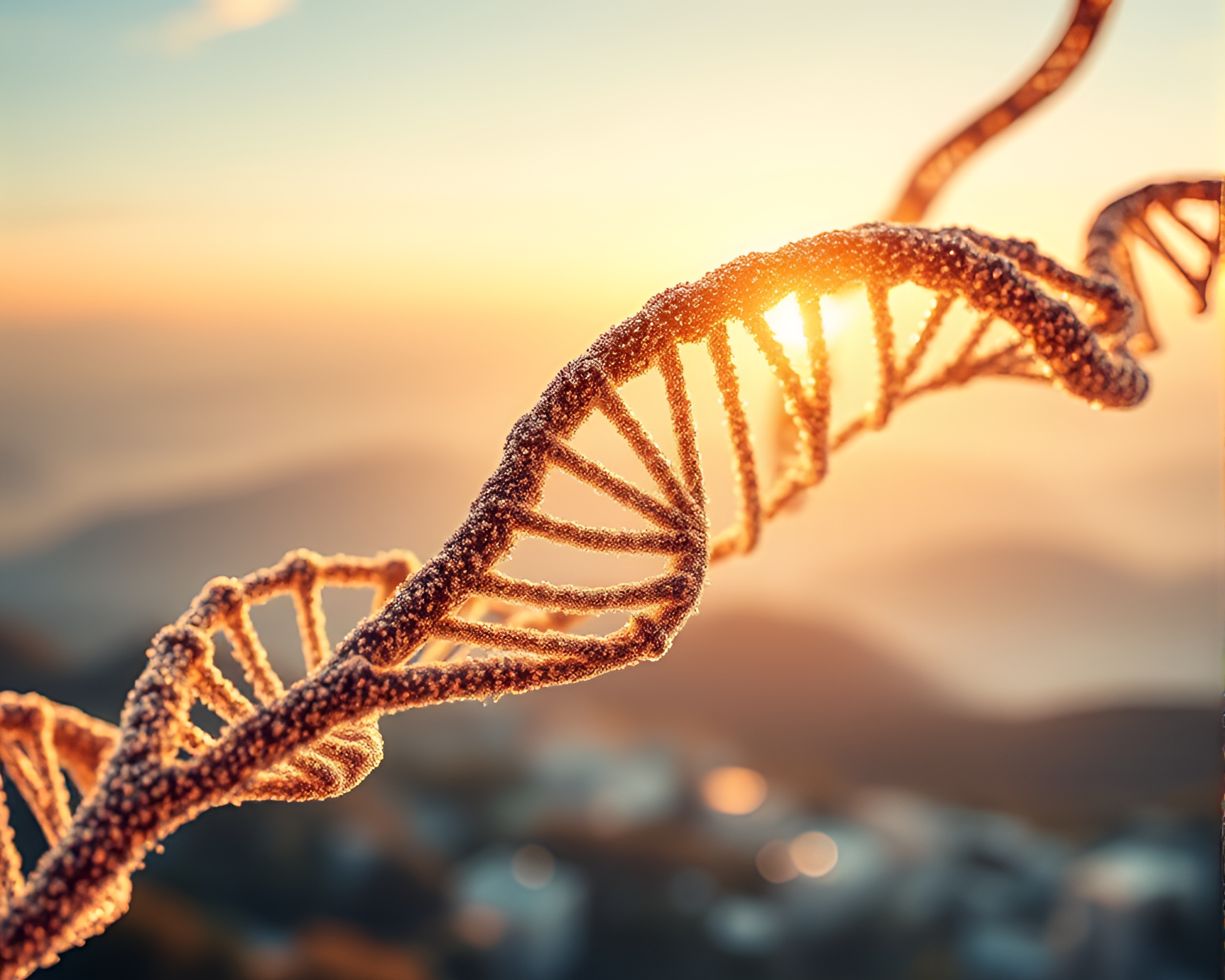 Skeuomorphic DNA Helix Panoramic Film Grain View – free AI stock image