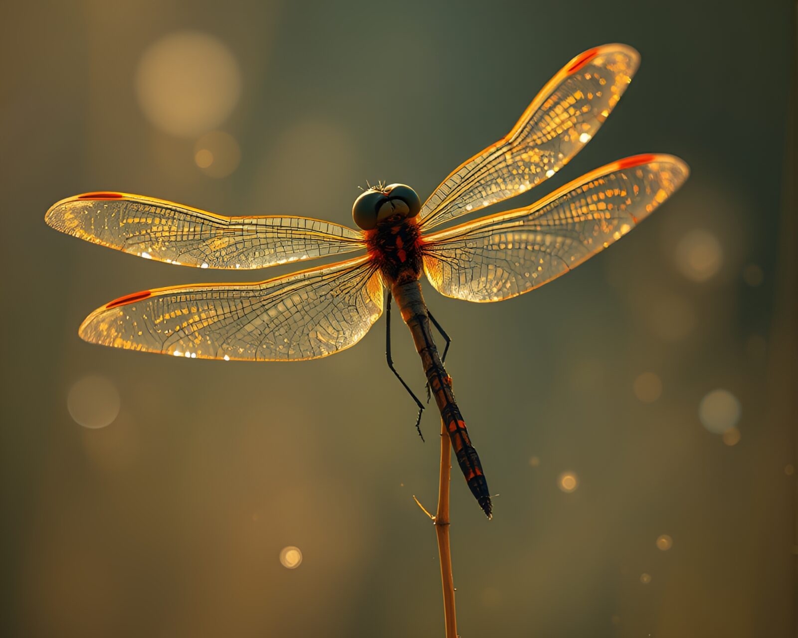 Colorful dragonfly surrounded by pixelated scanlines in digital art