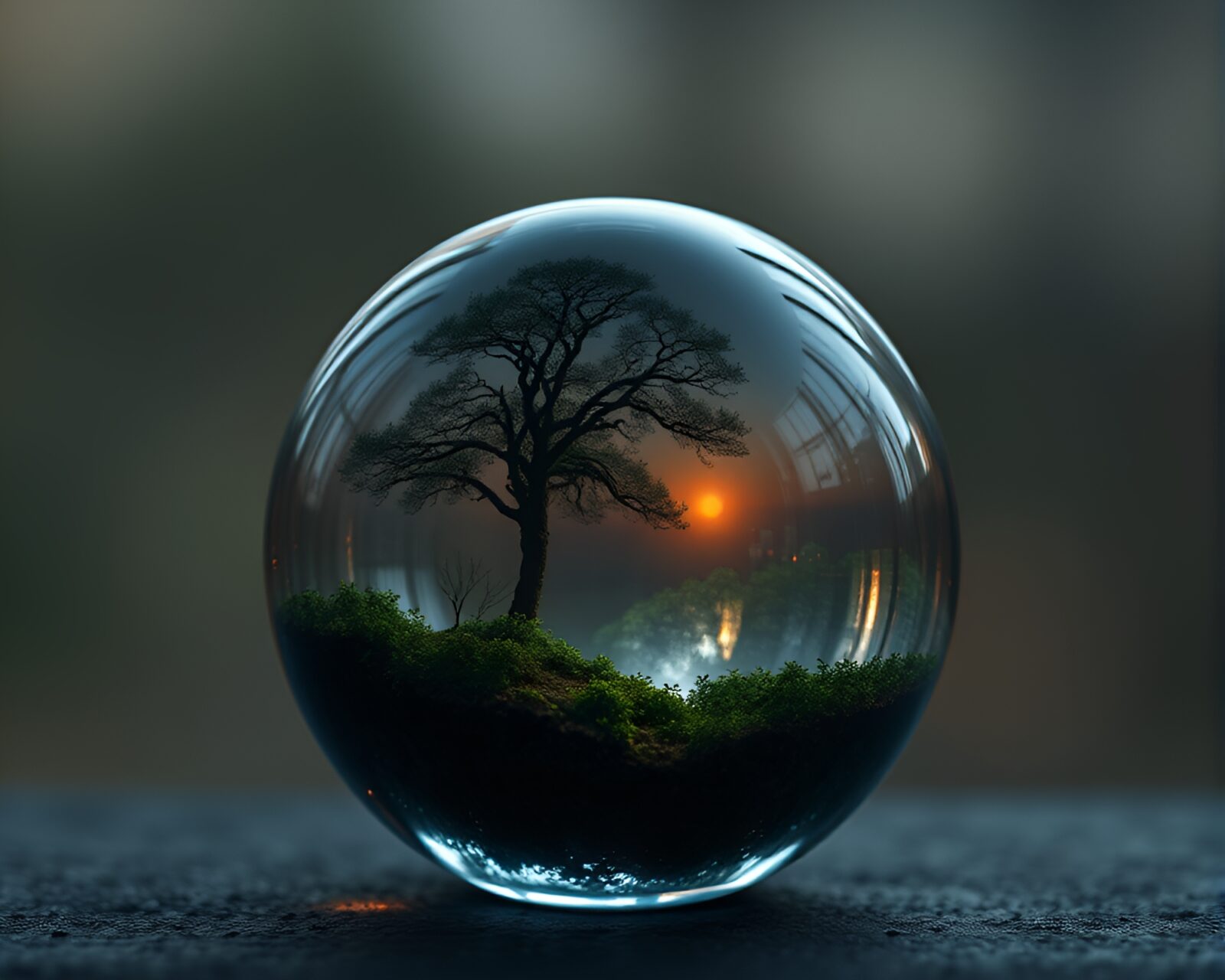 Low saturation pixel art image of person with glass orb